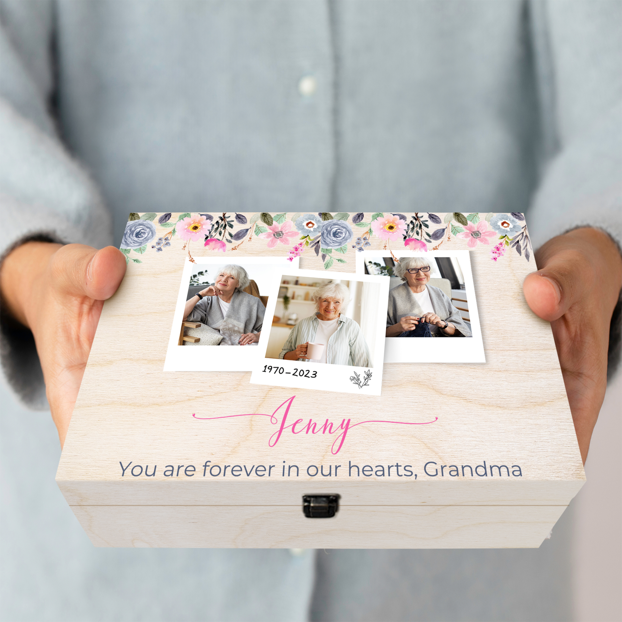 Personalised Printed Memorial Wooden Keepsake Box, Custom UV Printed In Loving Memory Treasure Storage, Pet Loss, Sympathy Mourning Gift