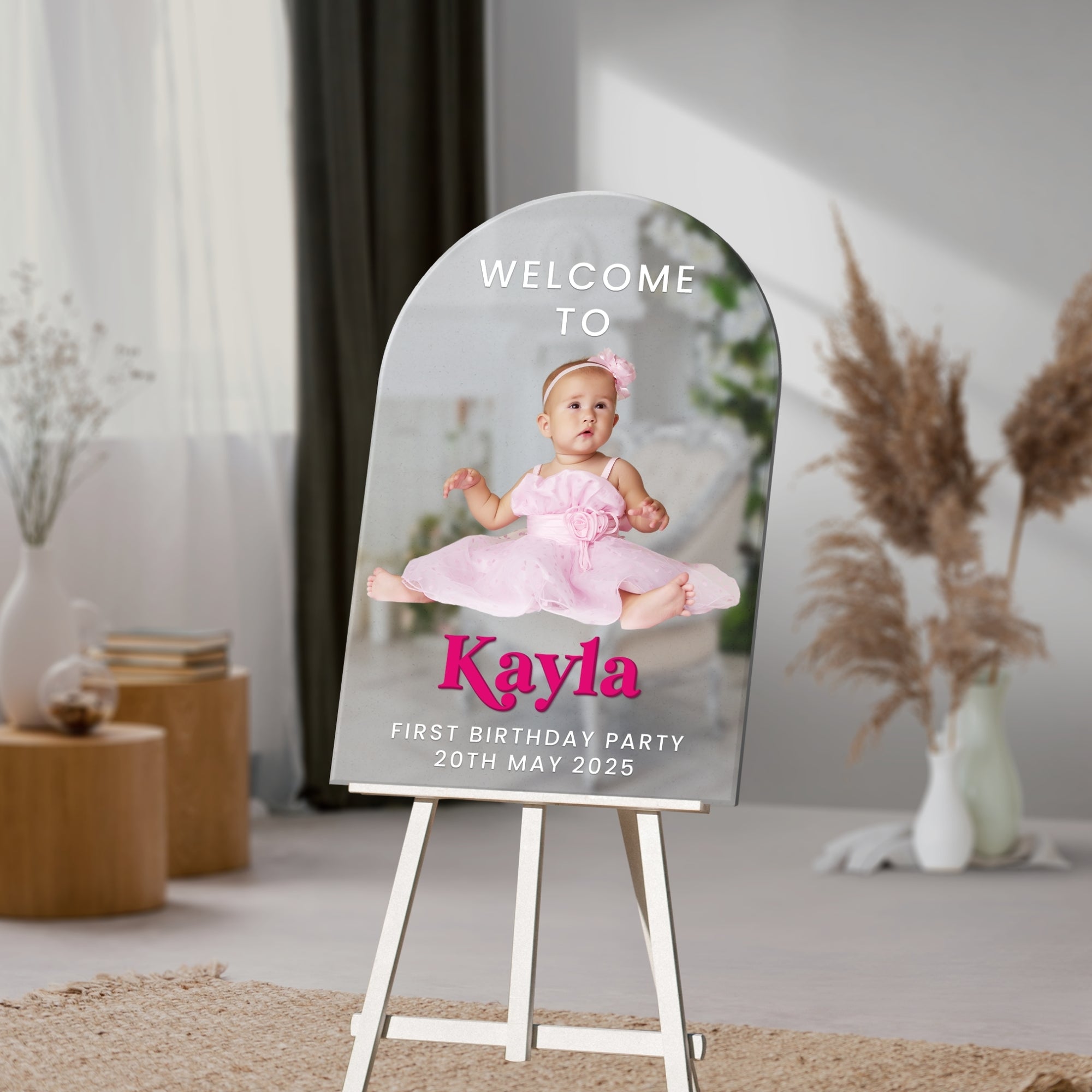 Personalised 3D Photo Birthday Party Welcome Mirror Acrylic Arch Sign Custom Print Picture Reception Event Signage Christening Baptism Decor