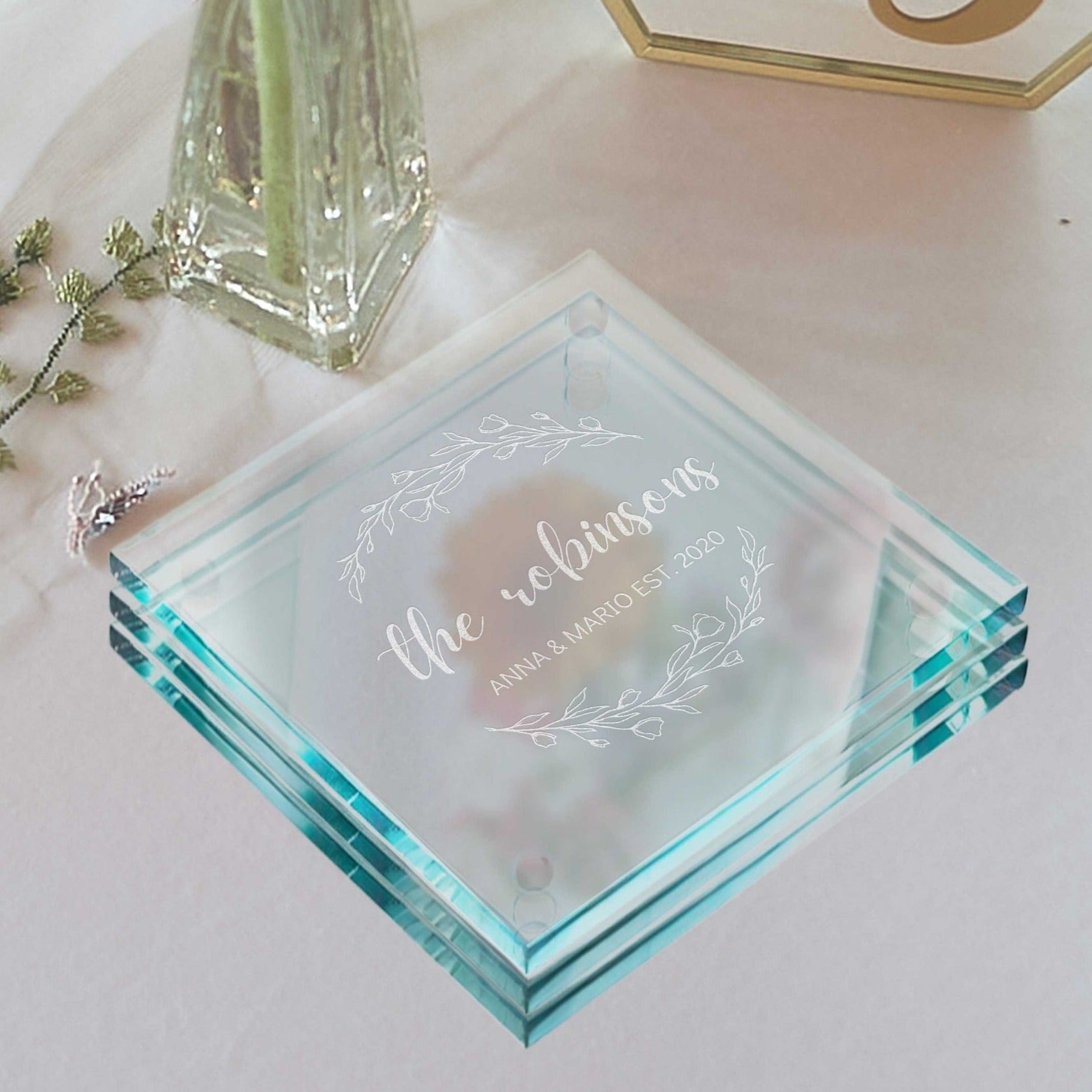 Custom Engraved Glass Coaster, Personalised Drink Mat, Wedding Favours/ Anniversary / Housewarming/ Birthday/ Corporate Gift