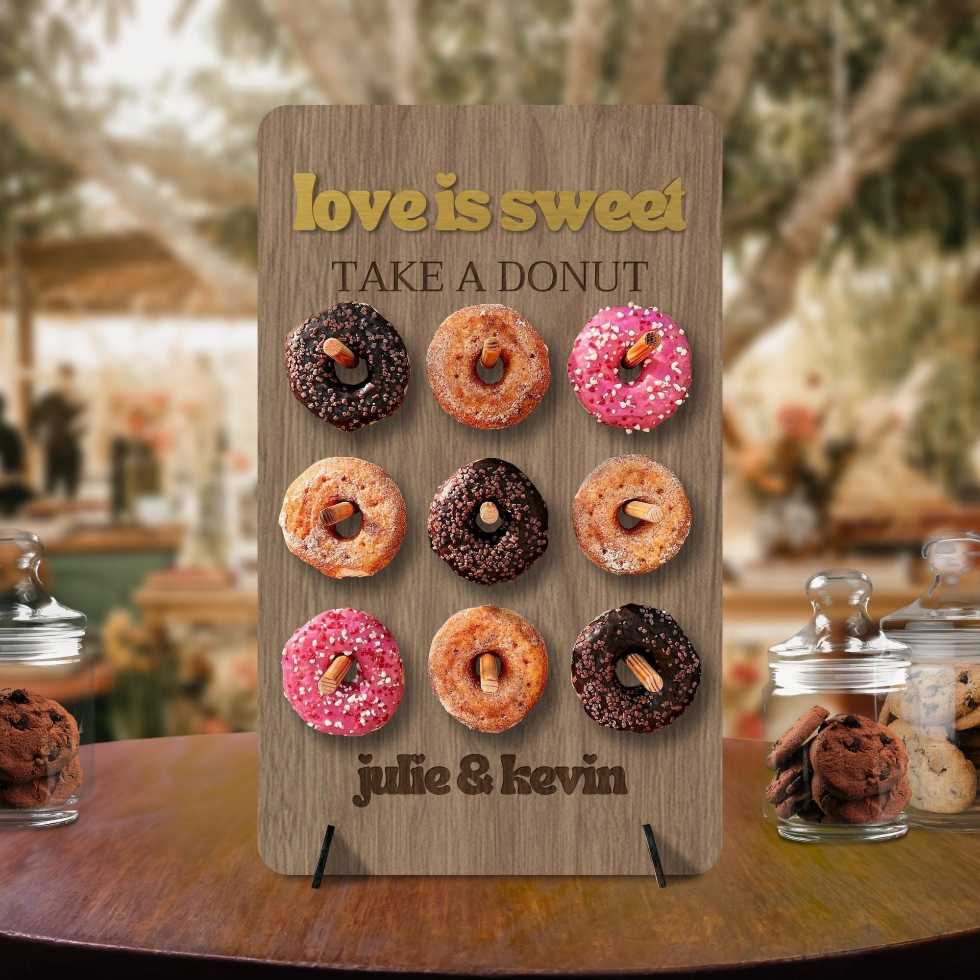 Custom 3D Plywood Donuts Wall Stand, Personalised Name, Date Candy Bar Display, Donuts Stack Holder, Rustic Wedding Table Decor, Party Sign