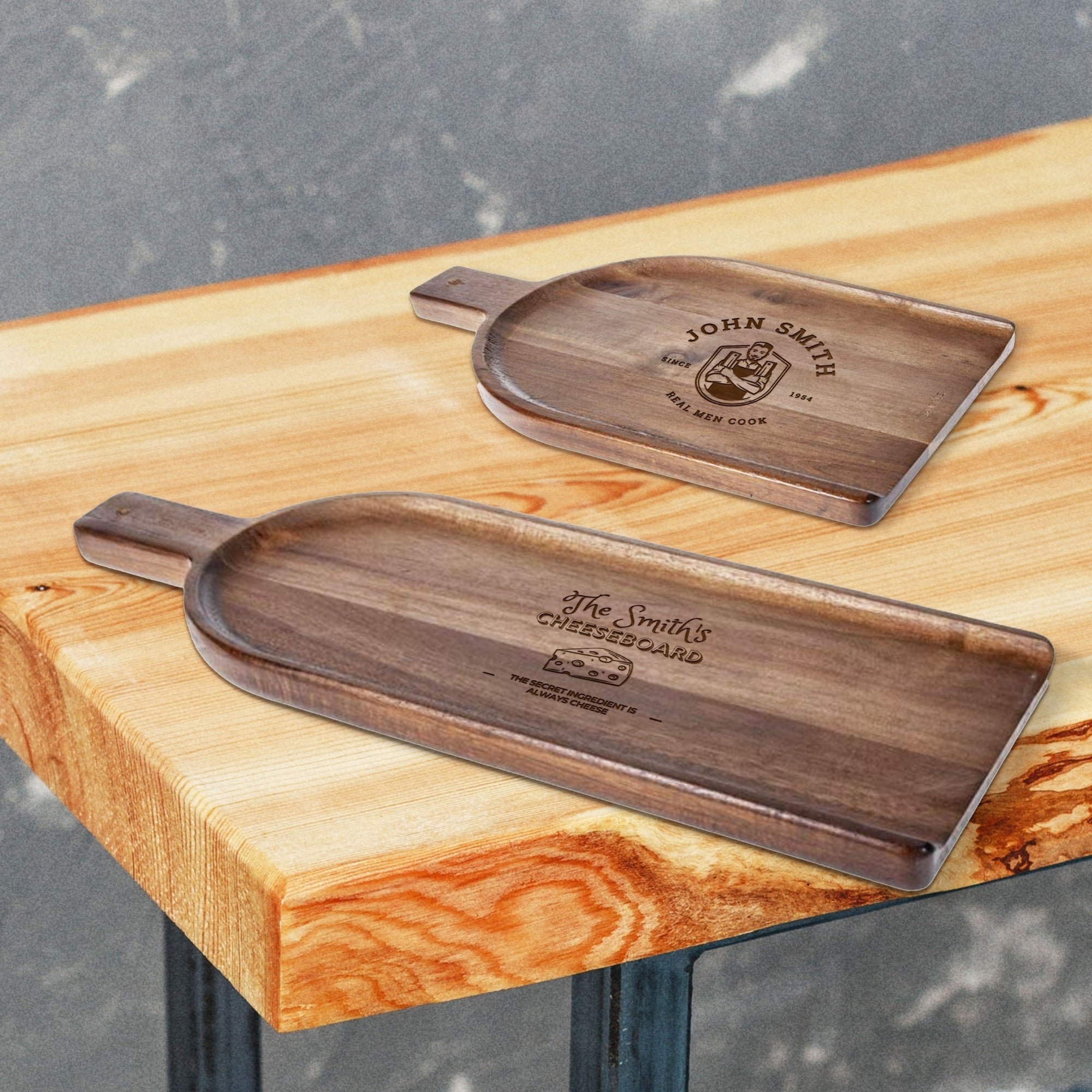 Personalised Acacia Cheese Paddle Serving Board, Custom Engraved Charcuterie Wooden Handle Platter, Cutting Chopping Tray, Housewarming Gift