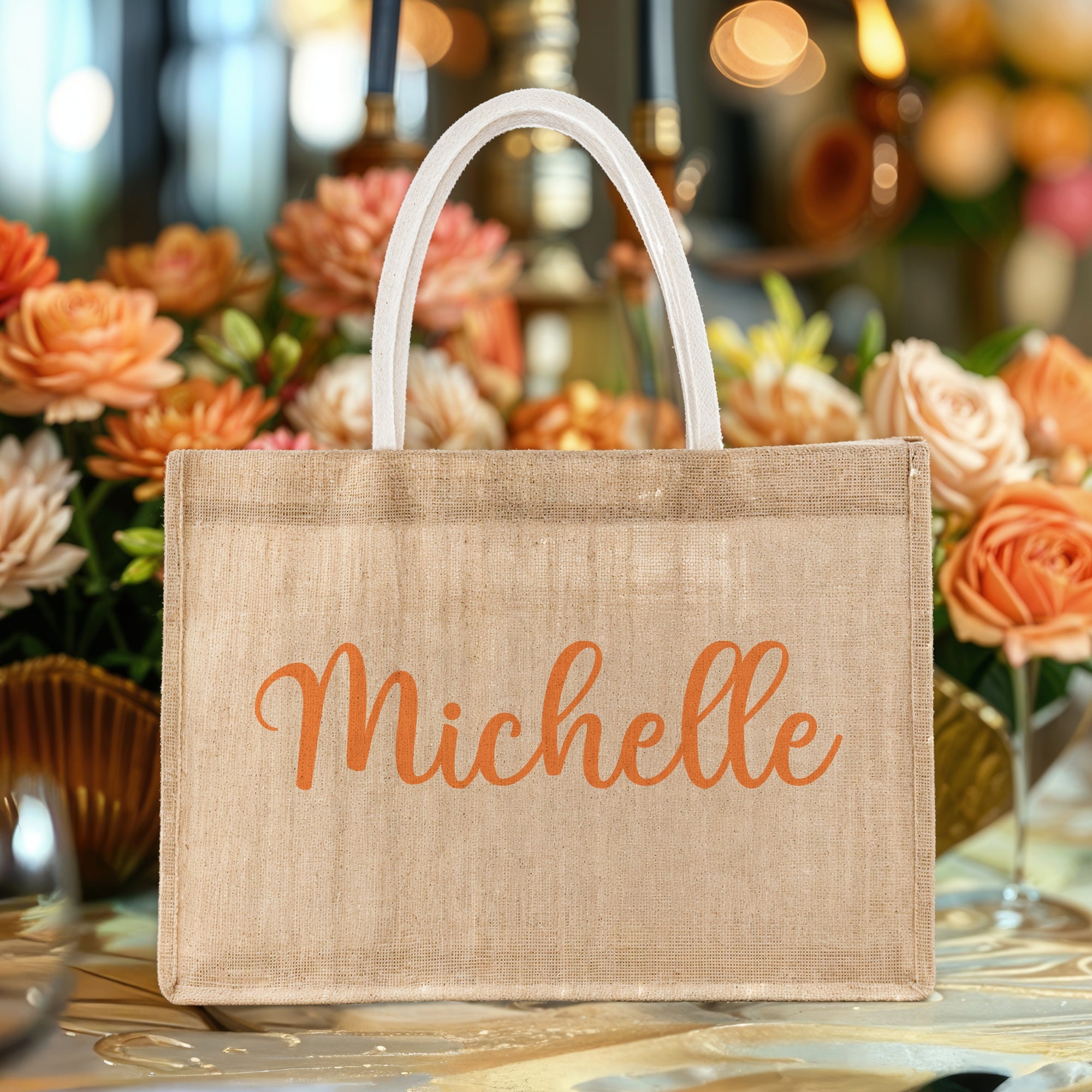 Personalised Name Jute Carry Tote, Custom Print Eco Travel, Shopping, Beach Burlap Bag, Hens Party, Bridesmaid Birthday Gift Wedding Favour