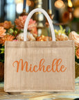 Personalised Name Jute Carry Tote, Custom Print Eco Travel, Shopping, Beach Burlap Bag, Hens Party, Bridesmaid Birthday Gift Wedding Favour