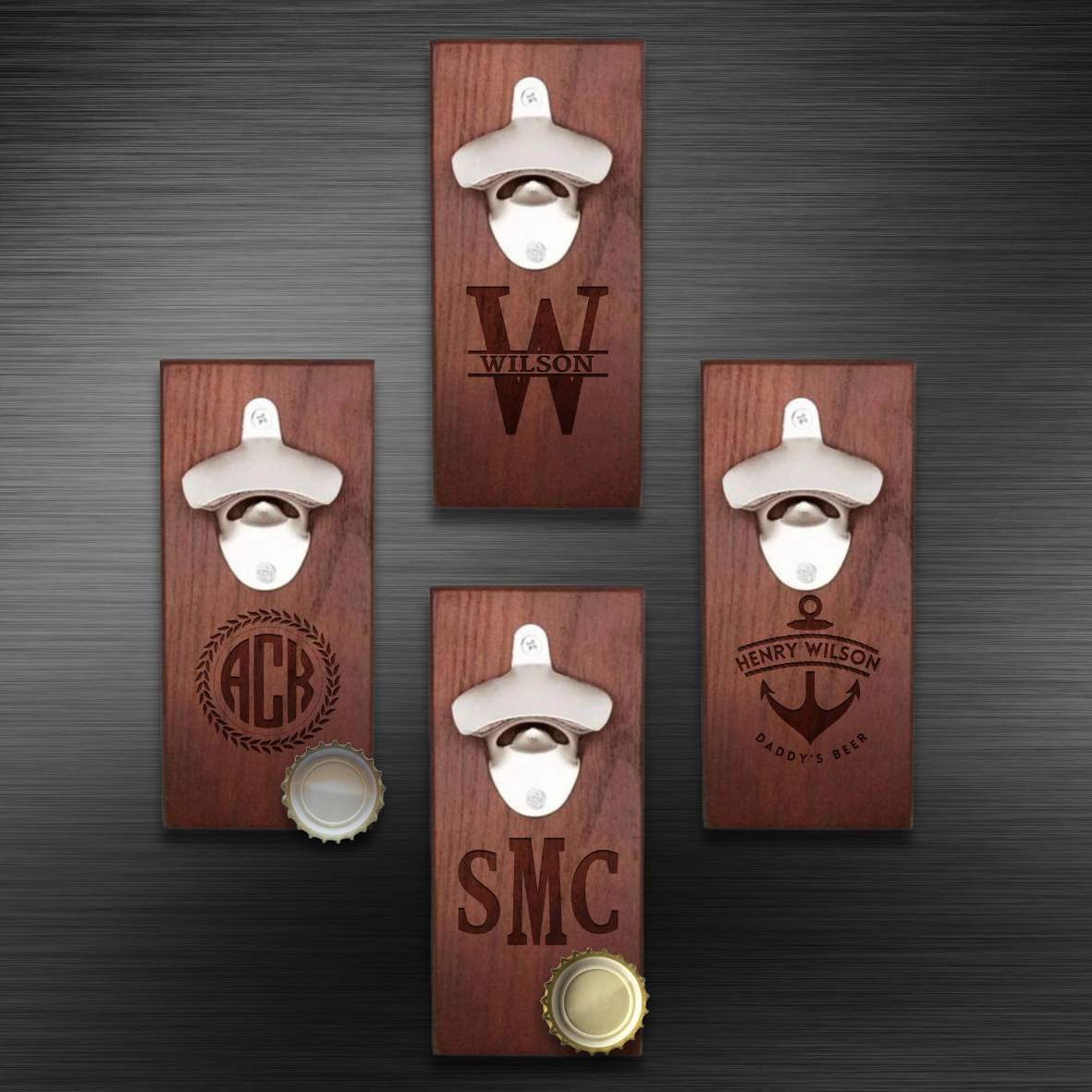 Custom Engraved Wooden Beer/ Drink Bottle Opener & Magnetic Cap Catcher, Personalised Name Logo , Father, Christmas, Groomsmen Gift for Him