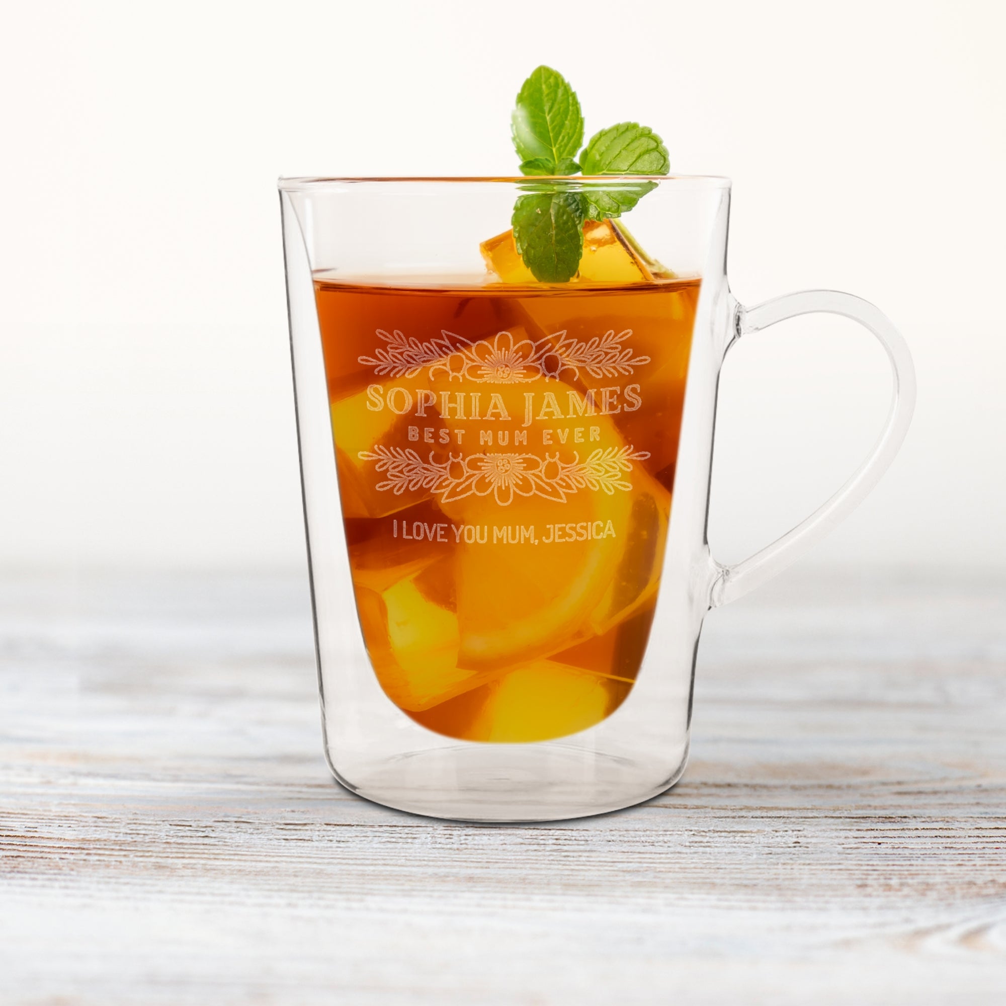 Personalised Double Wall Insulated Glass Coffee Mug, Custom Engraved Tea Cup Wedding Favours, Mom Dad Birthday Christmas Logo Corporate Gift