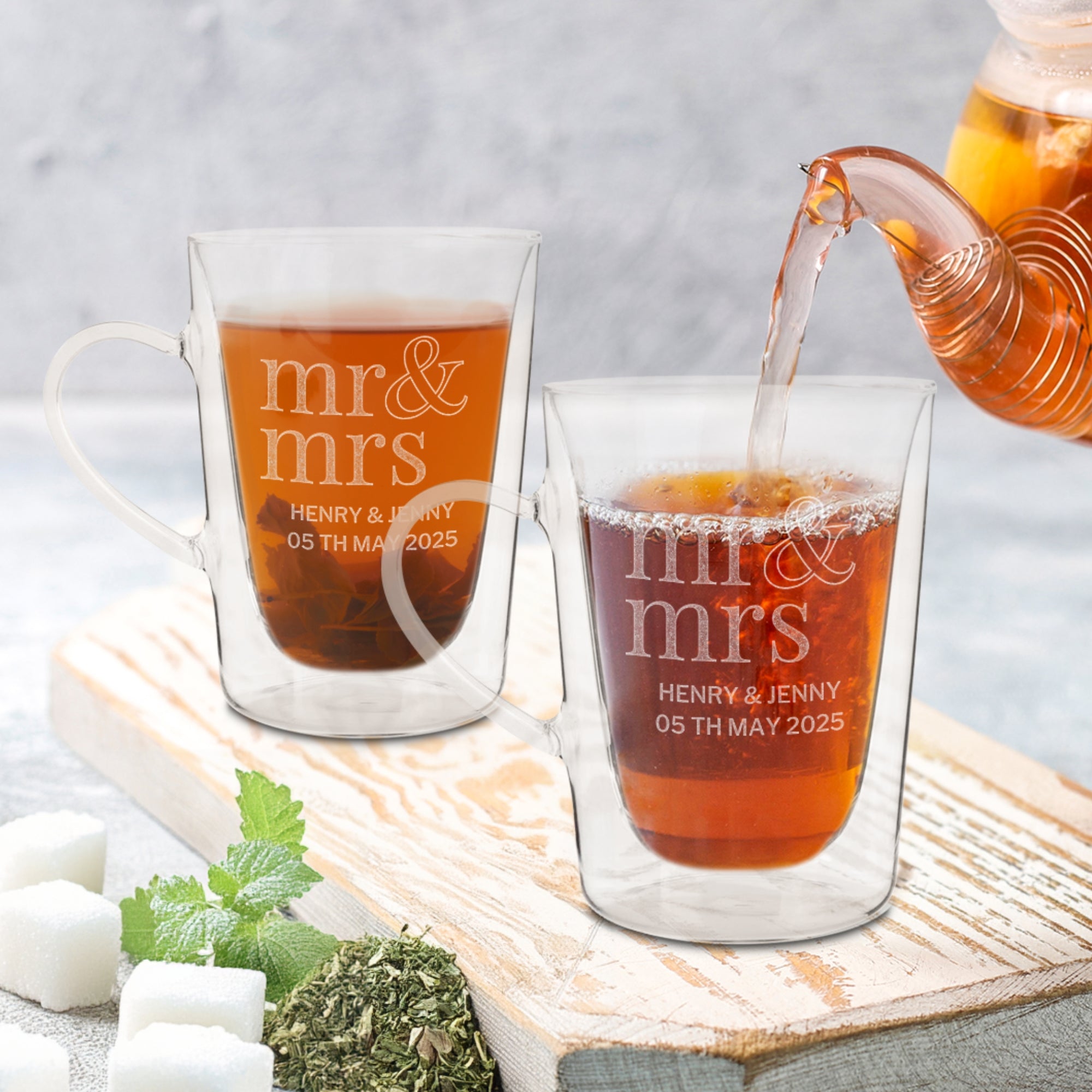 Personalised Double Wall Insulated Glass Coffee Mug, Custom Engraved Tea Cup Wedding Favours, Mom Dad Birthday Christmas Logo Corporate Gift