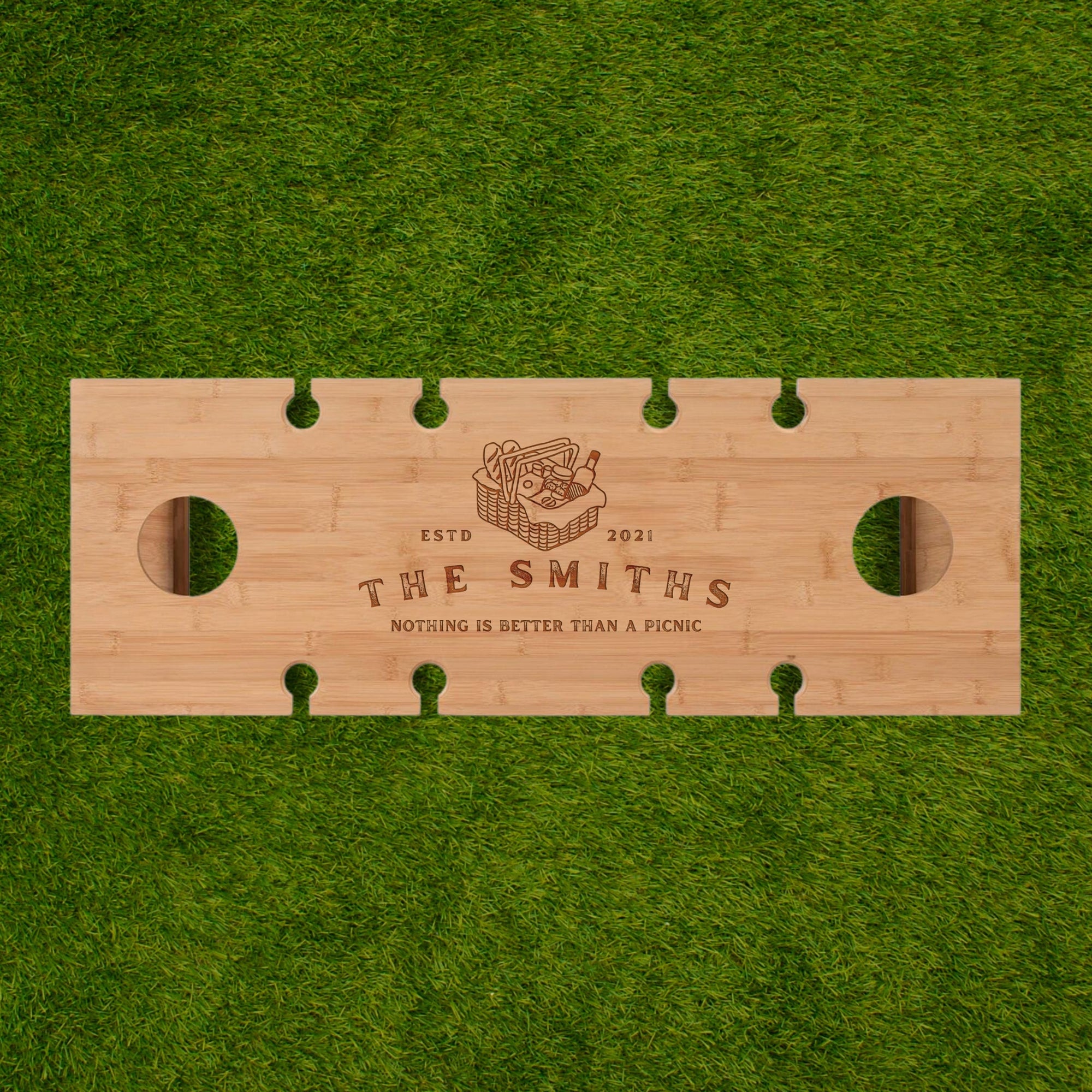 Personalised Portable Foldable Bamboo 8 People Picnic Table & Wine Glasses, Custom Outdoor Picnic, Wedding, Anniversary, Housewarming Gift