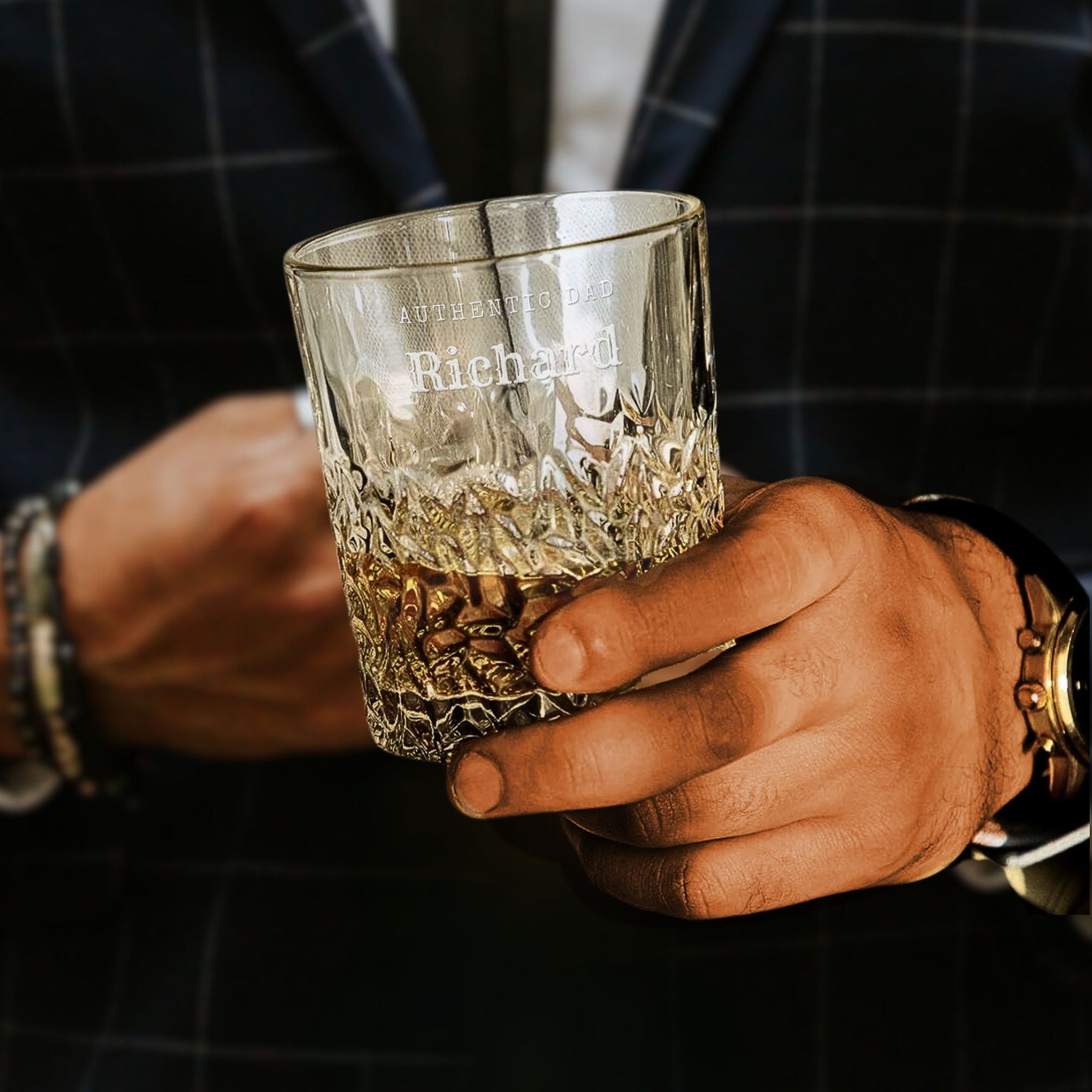 Personalised 310ml Whiskey Diamond Pattern Glass, Custom Engraved Scotch Tumbler, Wedding Favours, Housewarming, Groomsman, Corporate Gift