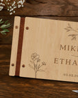 Custom Engraved Wooden Vegan Leather Wedding Guest Book, Personalised Plywood Alternative Traditional Guestbook Keepsake,Rustic Party Decor