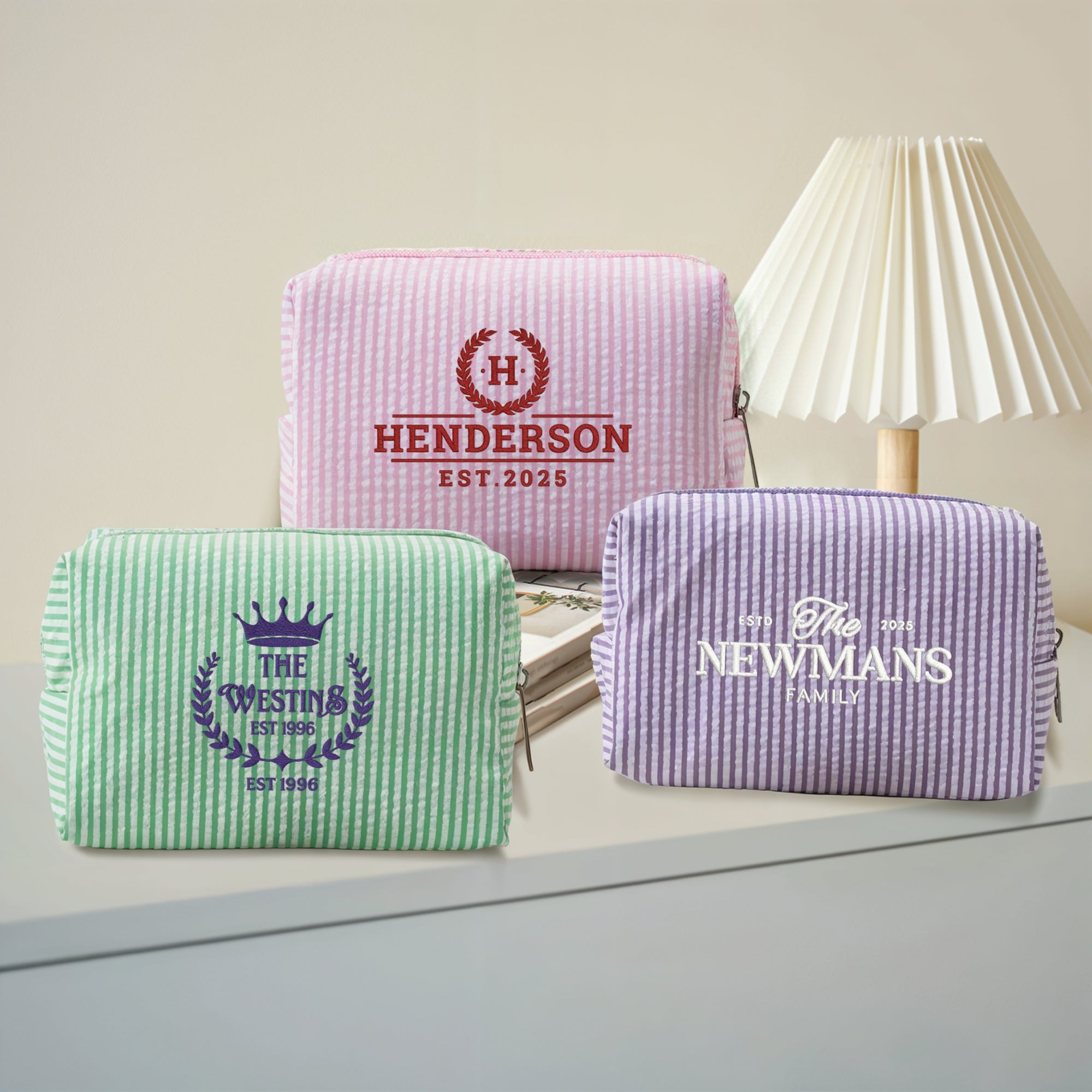 Custom Embroidered Striped Makeup & Toiletry Bag