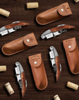 Personalised Wooden Handle Corkscrew & Leather Pouch Wine Set, Bottle Opener, Custom Logo Knife Foil Cutter, Corporate/ Groomsmen/ Dad Gift