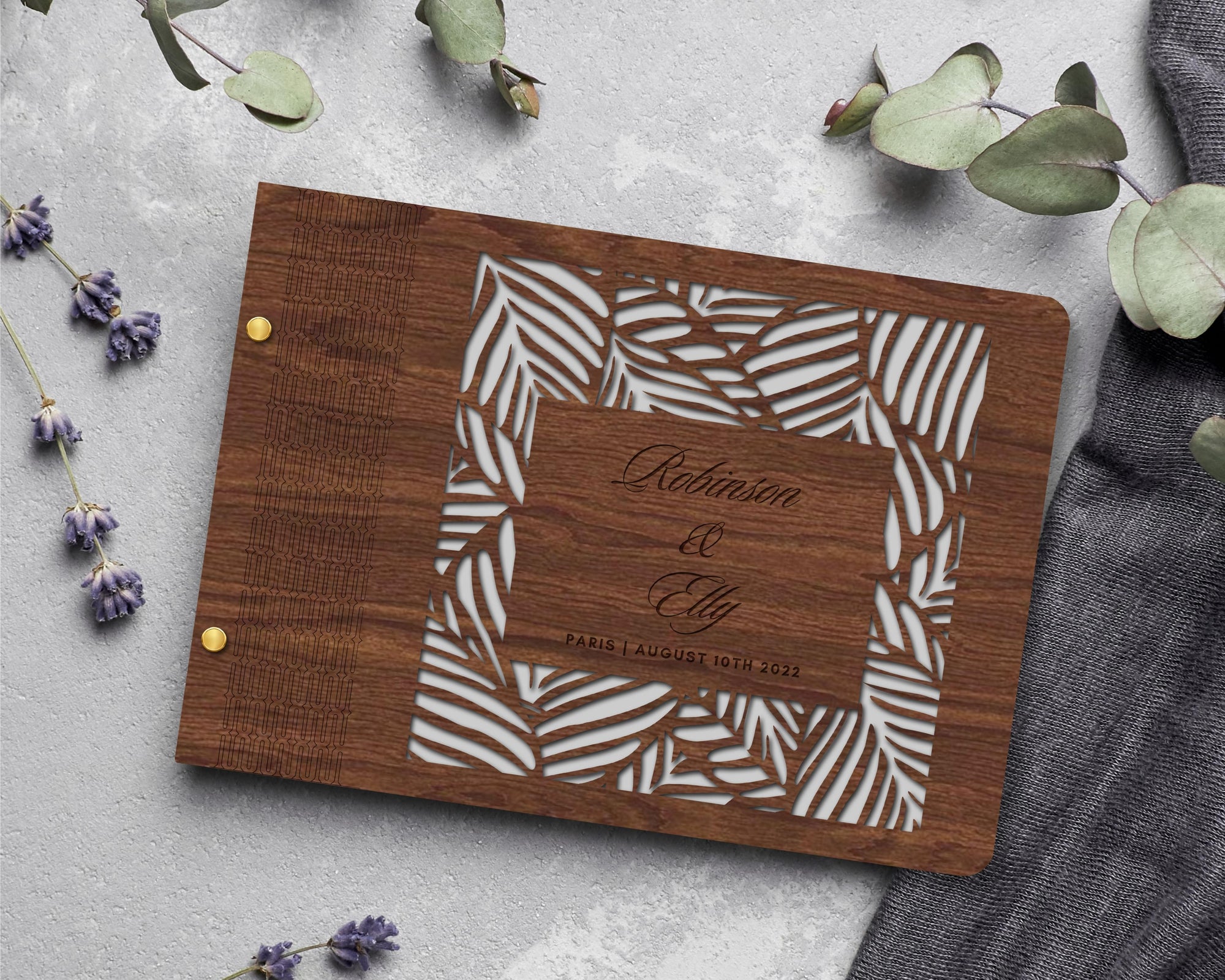 Custom Laser Cut & Engraved Wooden Logo Wedding Guest Book, Personalised Plywood Traditional Birthday Keepsake, Rustic Vintage Party Decor