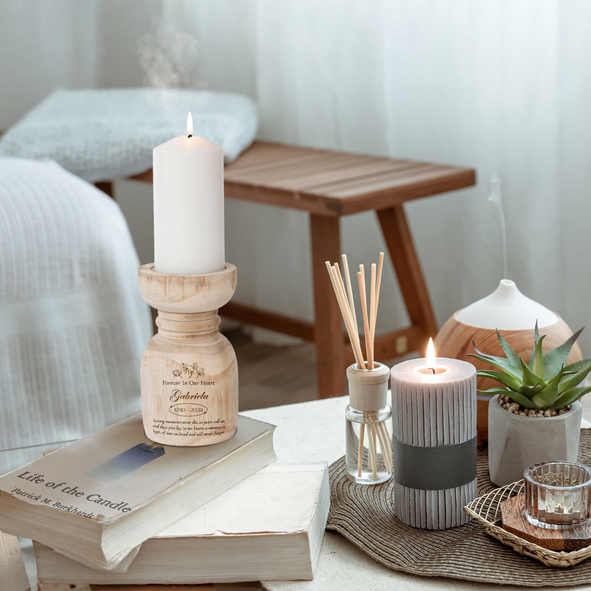 Personalised Memorial Wooden Angel Candle Holder, Custom Logo Engraved In Loving Memory Funeral, Pet Loss, Prayer, Sympathy Remembrance Gift