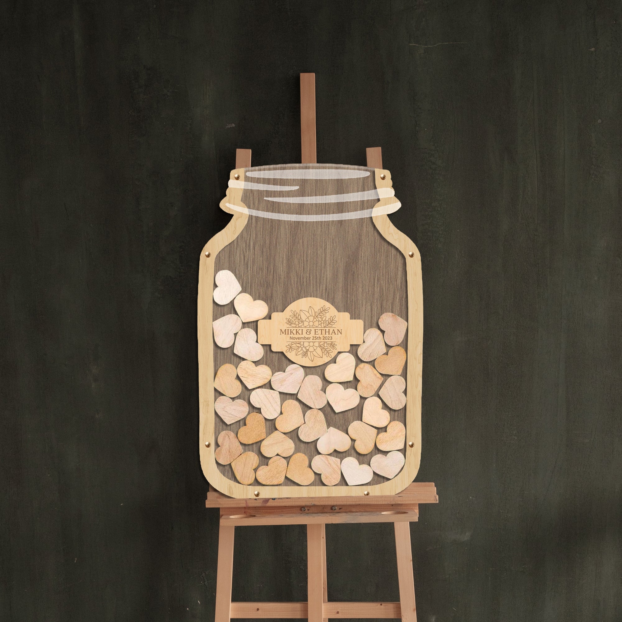 Custom Made Laser Cut Plywood & Acrylic Jar Shape Wedding Drop Box, Rustic Personalised Name Guest Book Alternative, Stationery Table Decor