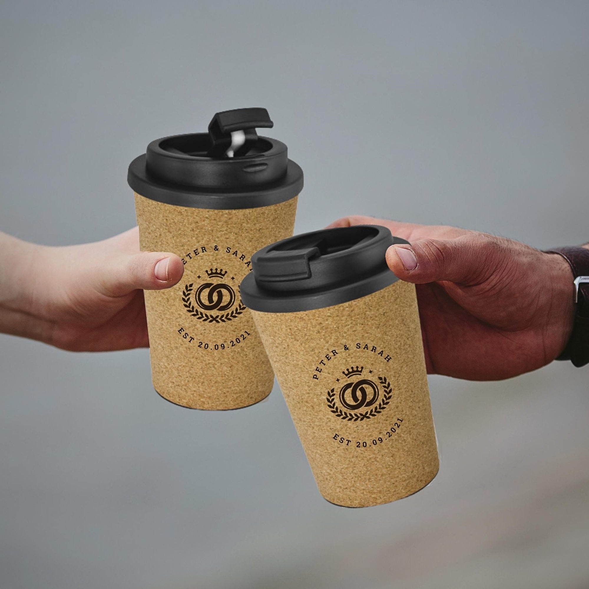 Personalised Double Wall Cork Coffee Cup, Custom Engraved Reusable Insulated Tea Sipper Tumbler, Travel Mug, Portable Flask, Corporate Gifts