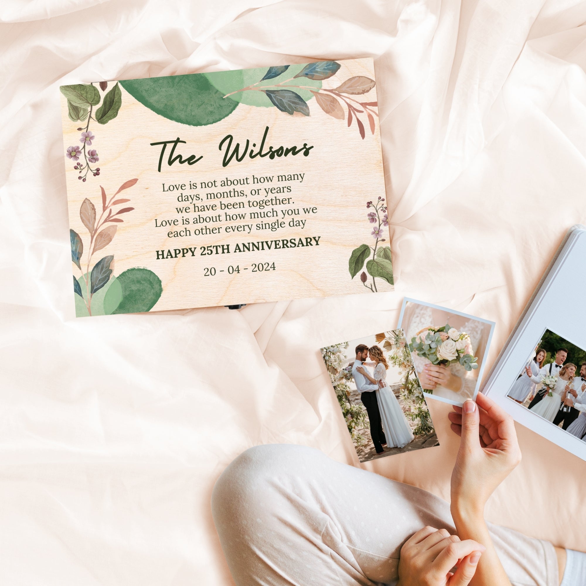 Personalised Floral Wedding Wooden Keepsake Box, Custom Names & Date UV Printed Memory Engagement Treasure Storage, Anniversary Couple Gift