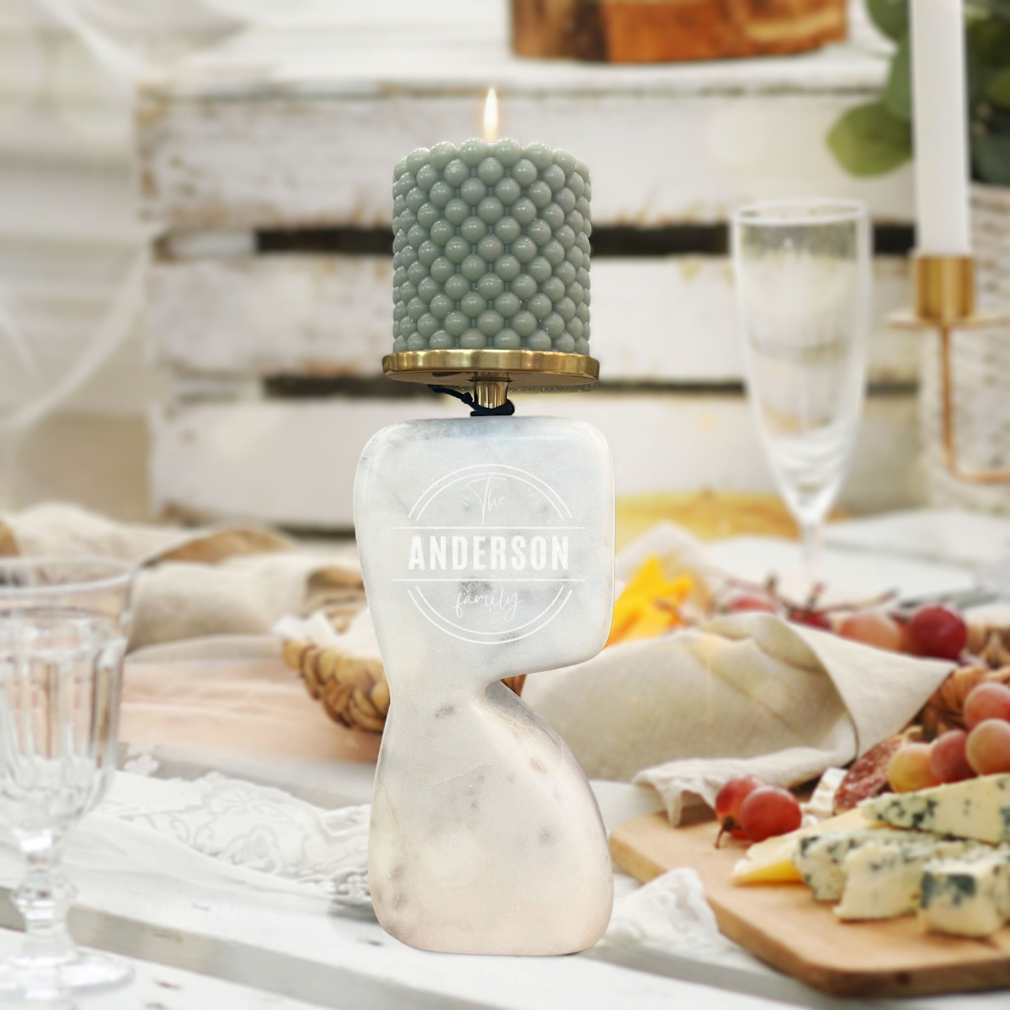 Personalised Marble & Brass Candle Holder in Metallic Paint, Custom Engraved Logo Silhouette Abstract Jewellery Accessories Tray, Wedding, Anniversary, Mother's Day, Housewarming Decor Gift