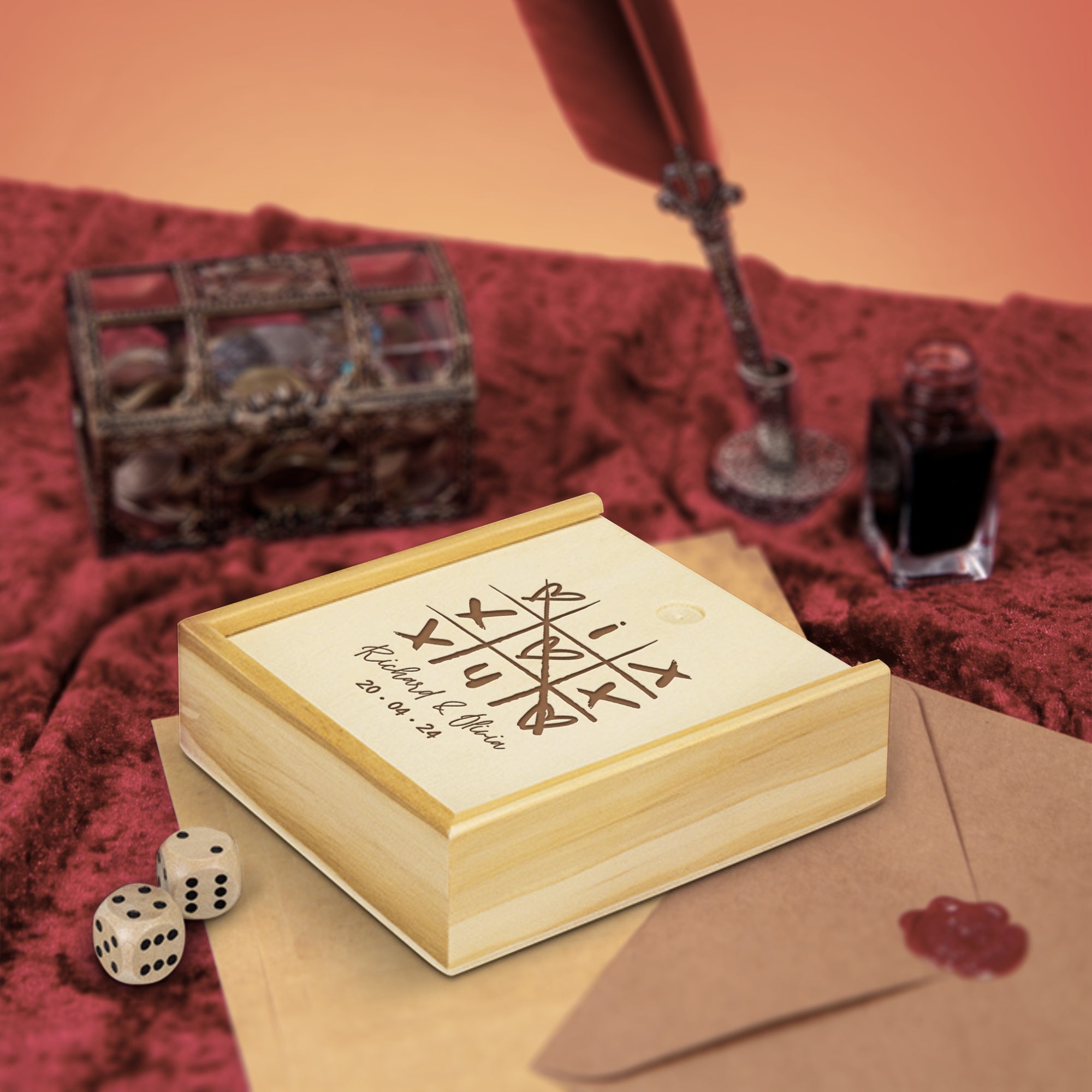 Personalised Wooden Gift Boxed Playing Card & 5 Dice Set, Engraved Deck Holder Storage, Family Party Games, Birthday, Father, Christmas Gift