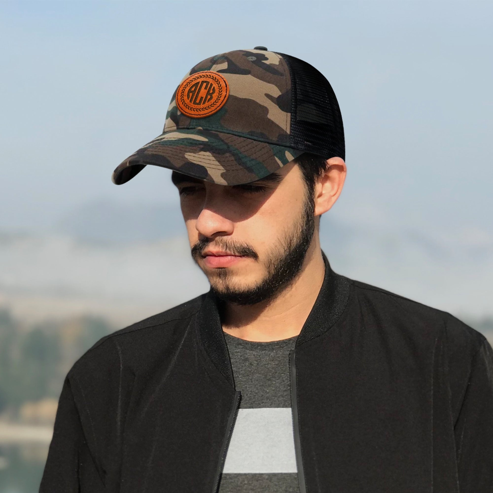 Custom Engraved Leatherette Patch Trucker Hat, Personalised Unisex Adjustable Cap, Sun Protection Sport Snapback Groomsman Dad Birthday Gift