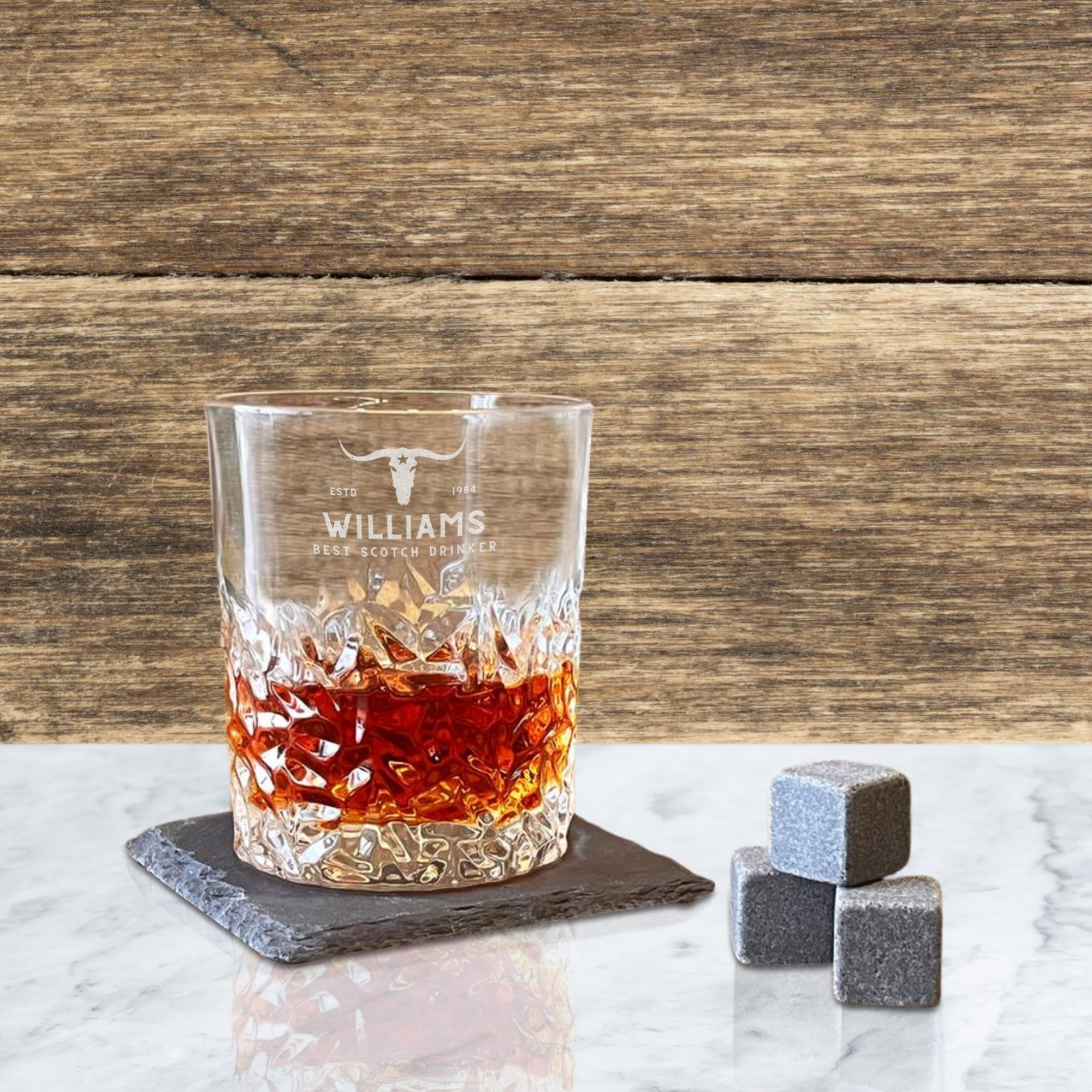 Personalised 310ml Whiskey Diamond Pattern Glass, Custom Engraved Scotch Tumbler, Wedding Favours, Housewarming, Groomsman, Corporate Gift