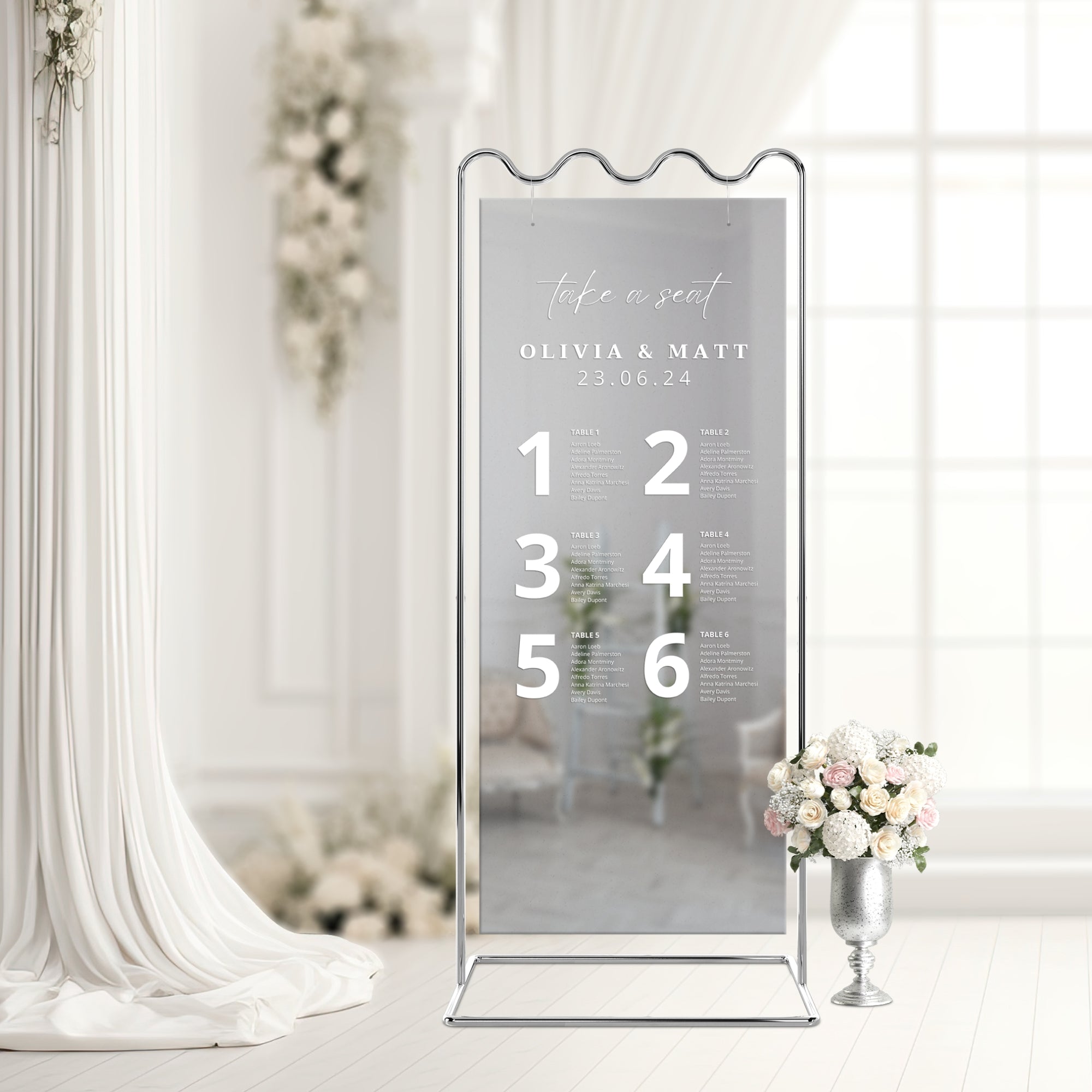 Personalised Wedding Seating Chart Sign, Custom UV Print Reception Guest Plan, Find Your Seat Mirror Signage Engagement Birthday Party Decor