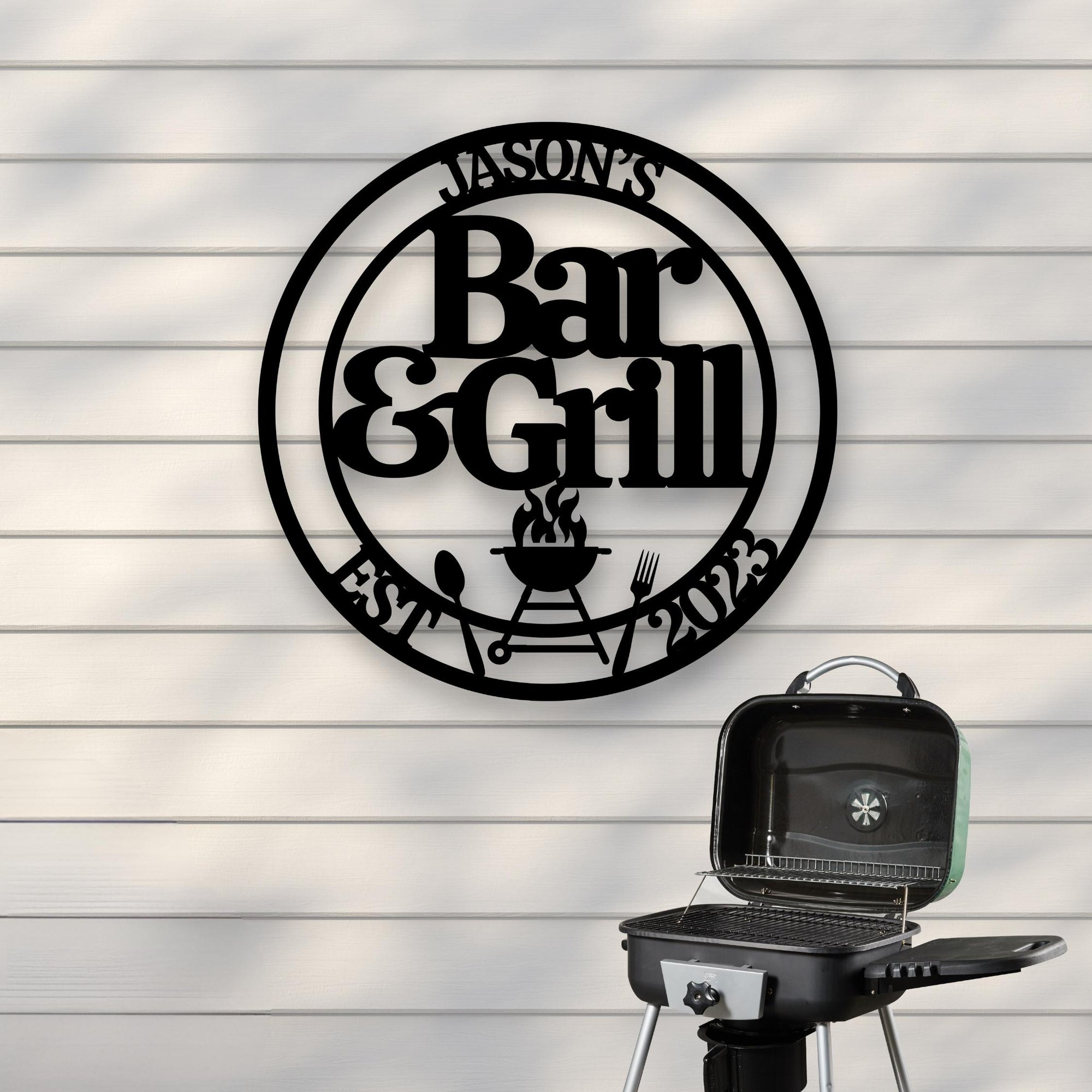 Custom Barbecue Hoop, Personalised Family BBQ Wall Art, Chill & Grill Bar Display Hanging Sign, Kitchen Backyard, Housewarming Decor Signage