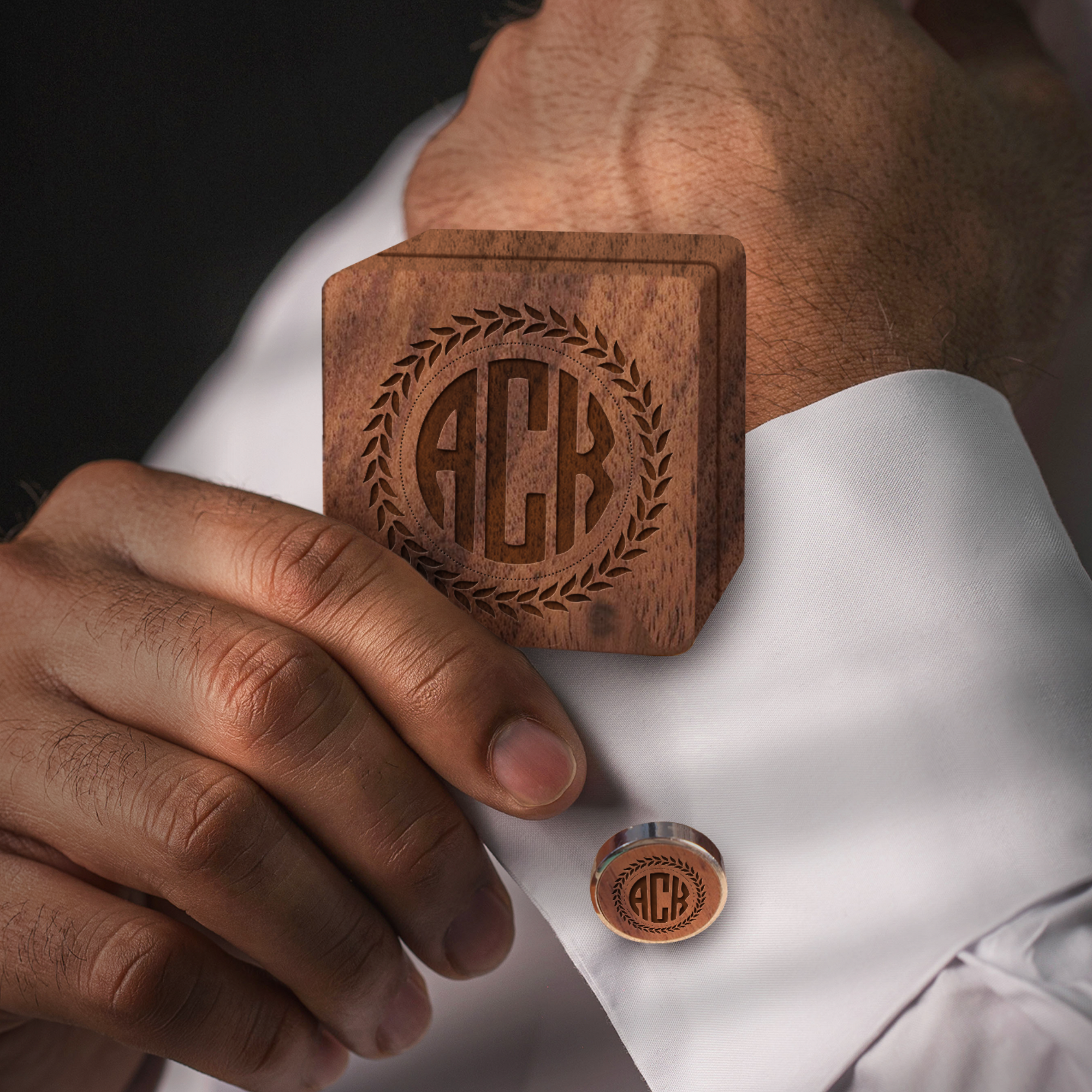 Personalised Walnut Cufflinks & Tie Clip Box, Custom Engraved Man's Wooden Accessories/ Jewellery Storage, Groomsmen, Dad, Wedding Gift Set