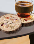 Custom UV Print Photo Wedding Wood Slice Coaster, Personalised Logo Thank You Place Card, Rustic Drink Mat Bridesmaid Favour Hens Party Gift