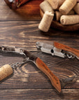 Personalised Wooden Handle Corkscrew & Leather Pouch Wine Set, Bottle Opener, Custom Logo Knife Foil Cutter, Corporate/ Groomsmen/ Dad Gift