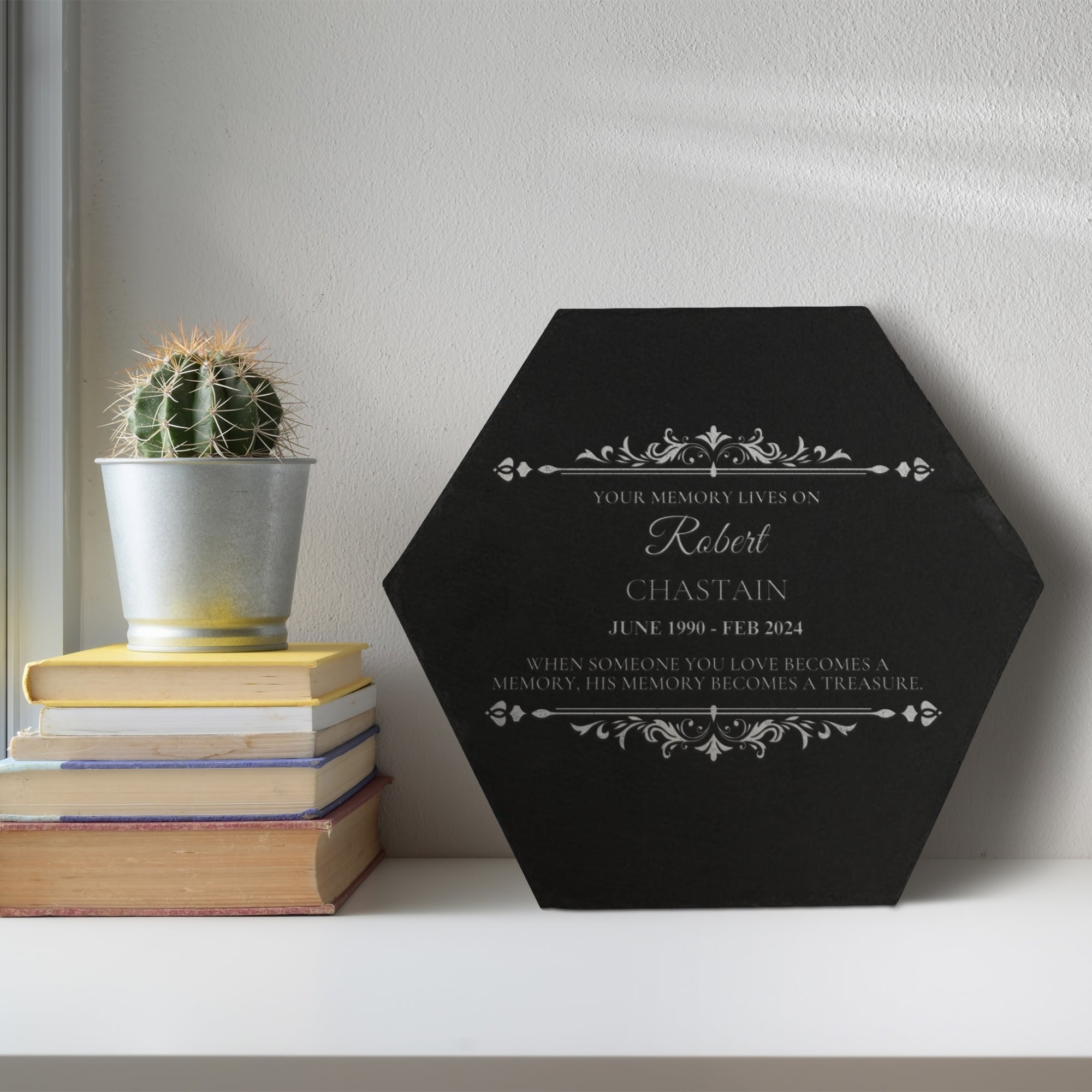 Personalised Memorial Hexagon Slate Sign, Custom Engraved In Loving Memory Garden Stone, Funeral Cemetery Plaque Loss of Loved One Pray Gift