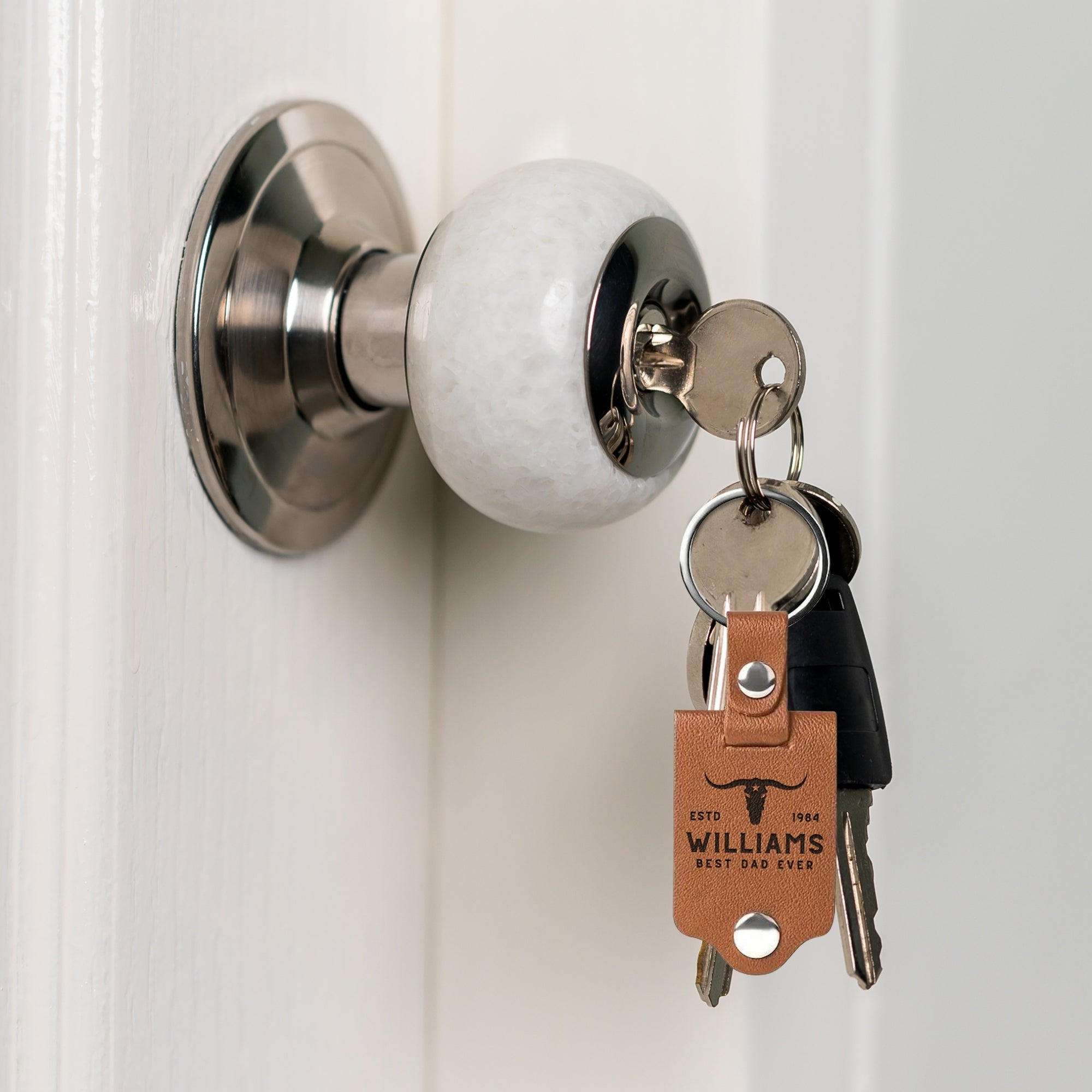 Personalised Photo & Message Leather Keychain, Customised Key Tag, Drive Safe Keyrings, Groomsman, Mom Dad, Corporate Gift , Wedding Favours