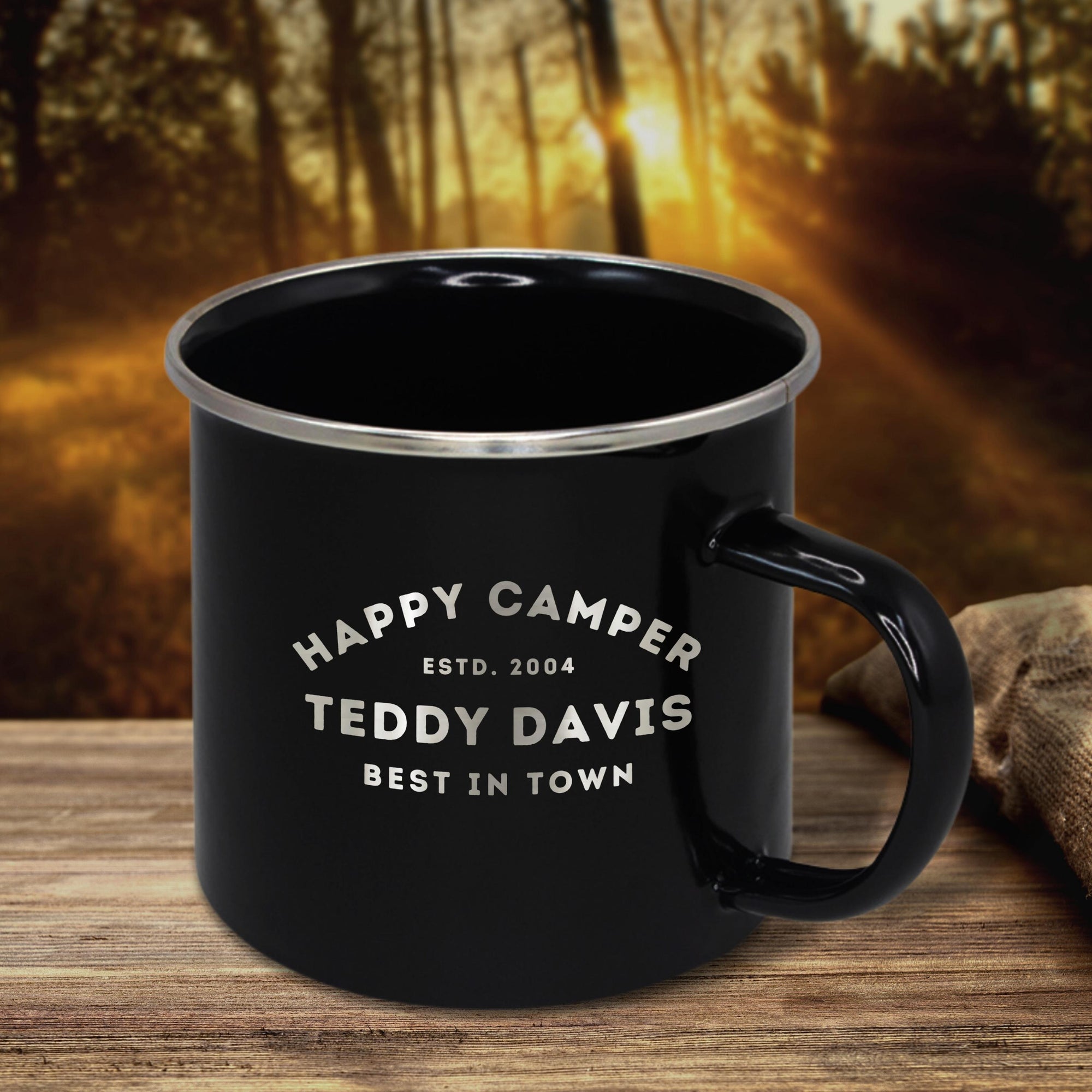 Engraved Enamel Camping Coffee Cup, Custom Logo Etching Adventure, Picnic, Hiking Mug, Personalised Travel Tumbler, Gift for Mom, Dad, Him