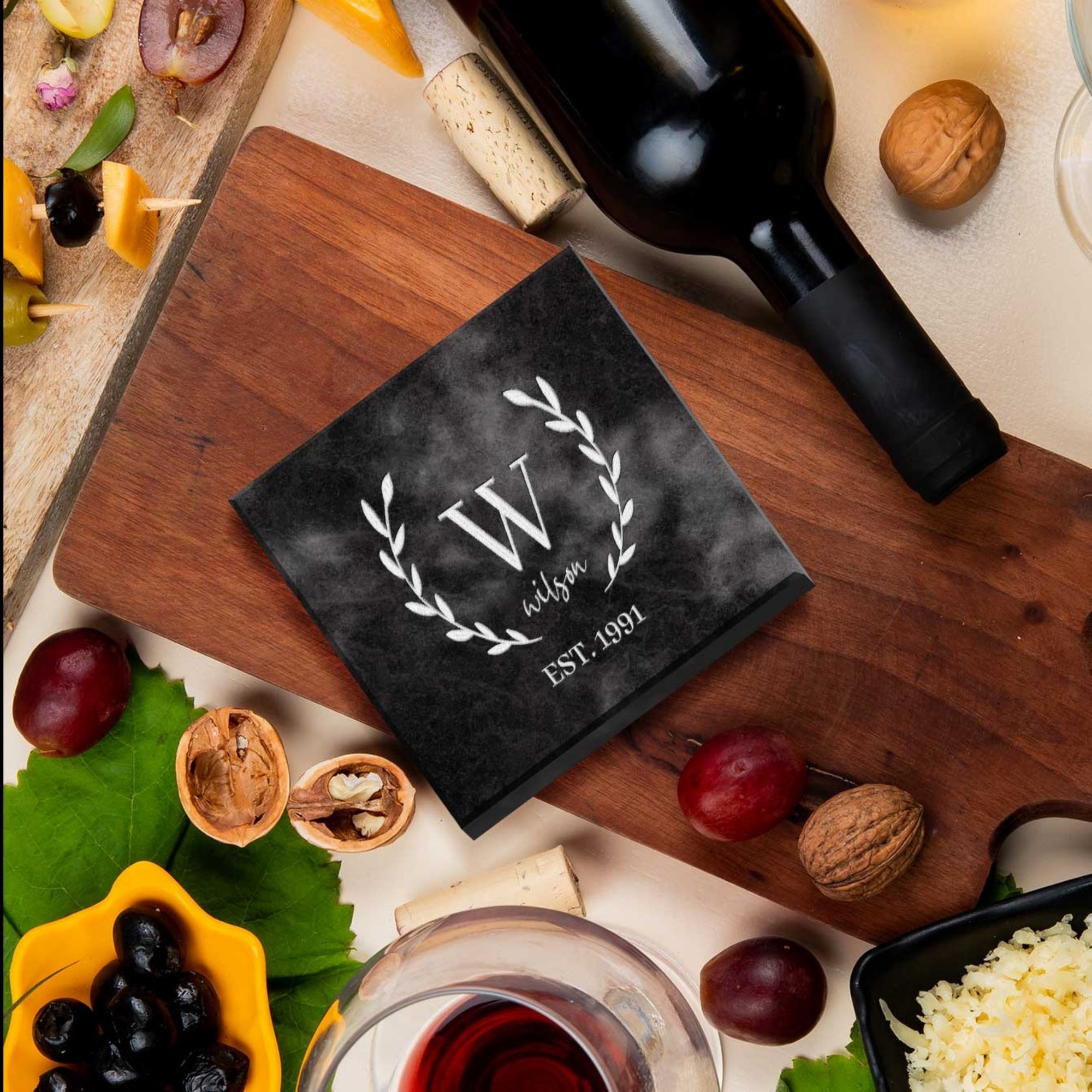 Custom Engraved Square Marble Coaster, Personalised Drink Mat, Wedding Favours/ Anniversary / Housewarming/ Birthday/Teacher/ Corporate Gift