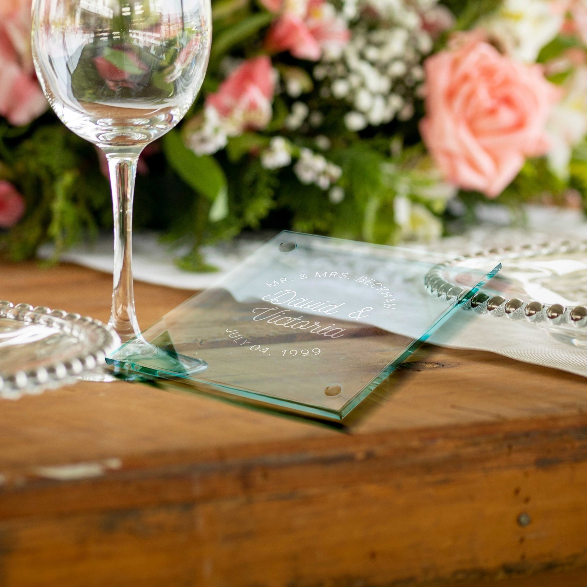 Custom Engraved Glass Coaster, Personalised Drink Mat, Wedding Favours/ Anniversary / Housewarming/ Birthday/ Corporate Gift