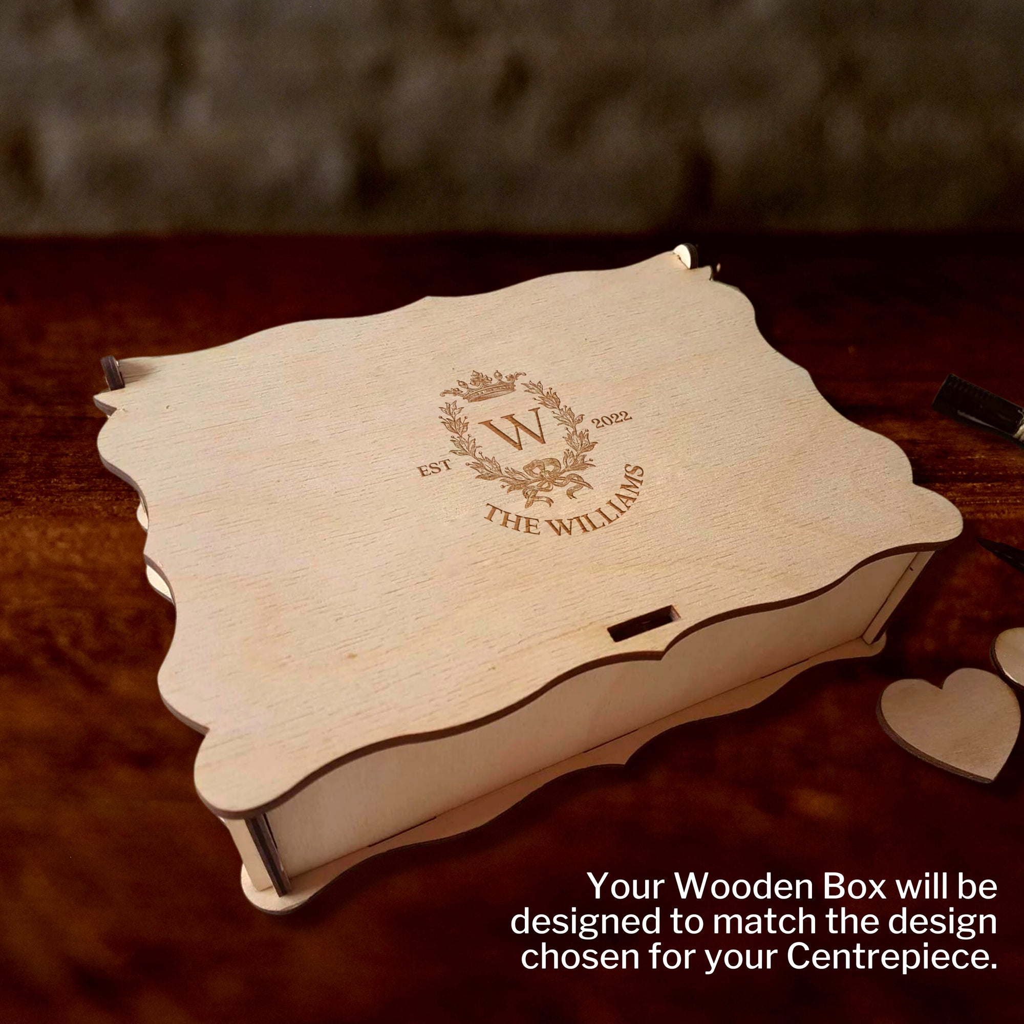 Custom Made Laser Cut Plywood Heart Shape Wedding Drop Box, Rustic Personalised Name & Date Guest Book Alternative, Stationery Table Decor