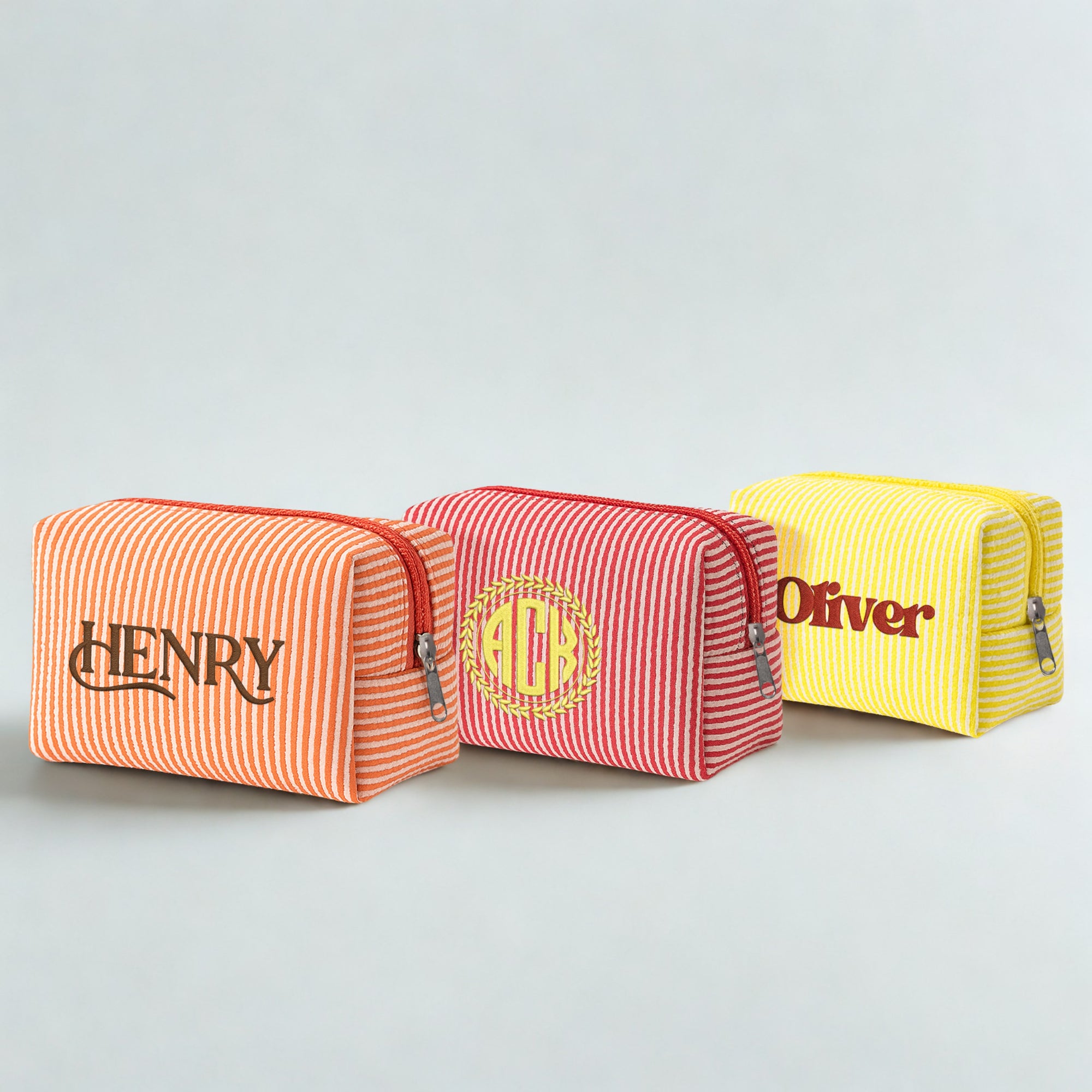 Custom Embroidered Striped Makeup & Toiletry Bag