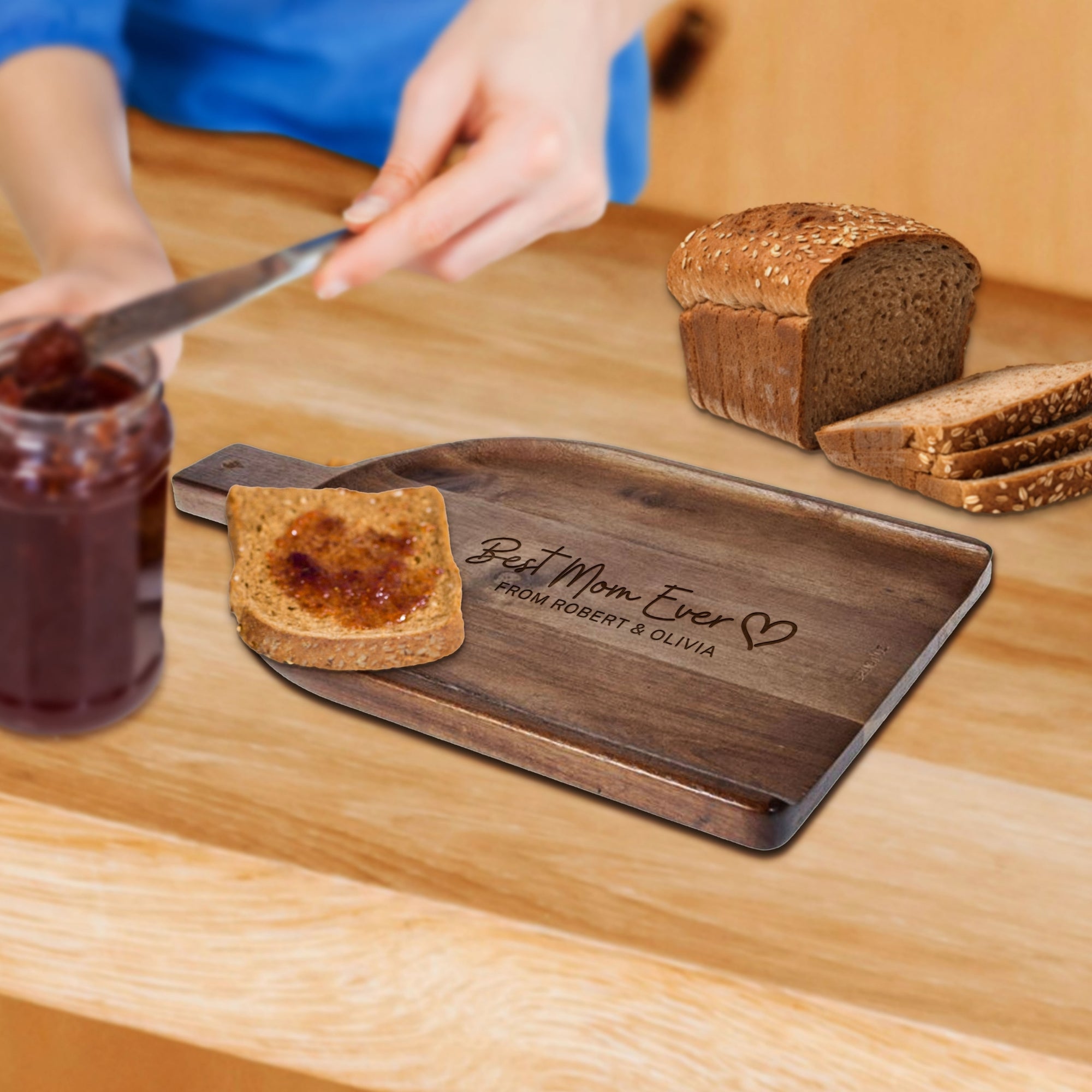 Personalised Acacia Cheese Paddle Serving Board, Custom Engraved Charcuterie Wooden Handle Platter, Cutting Chopping Tray, Housewarming Gift