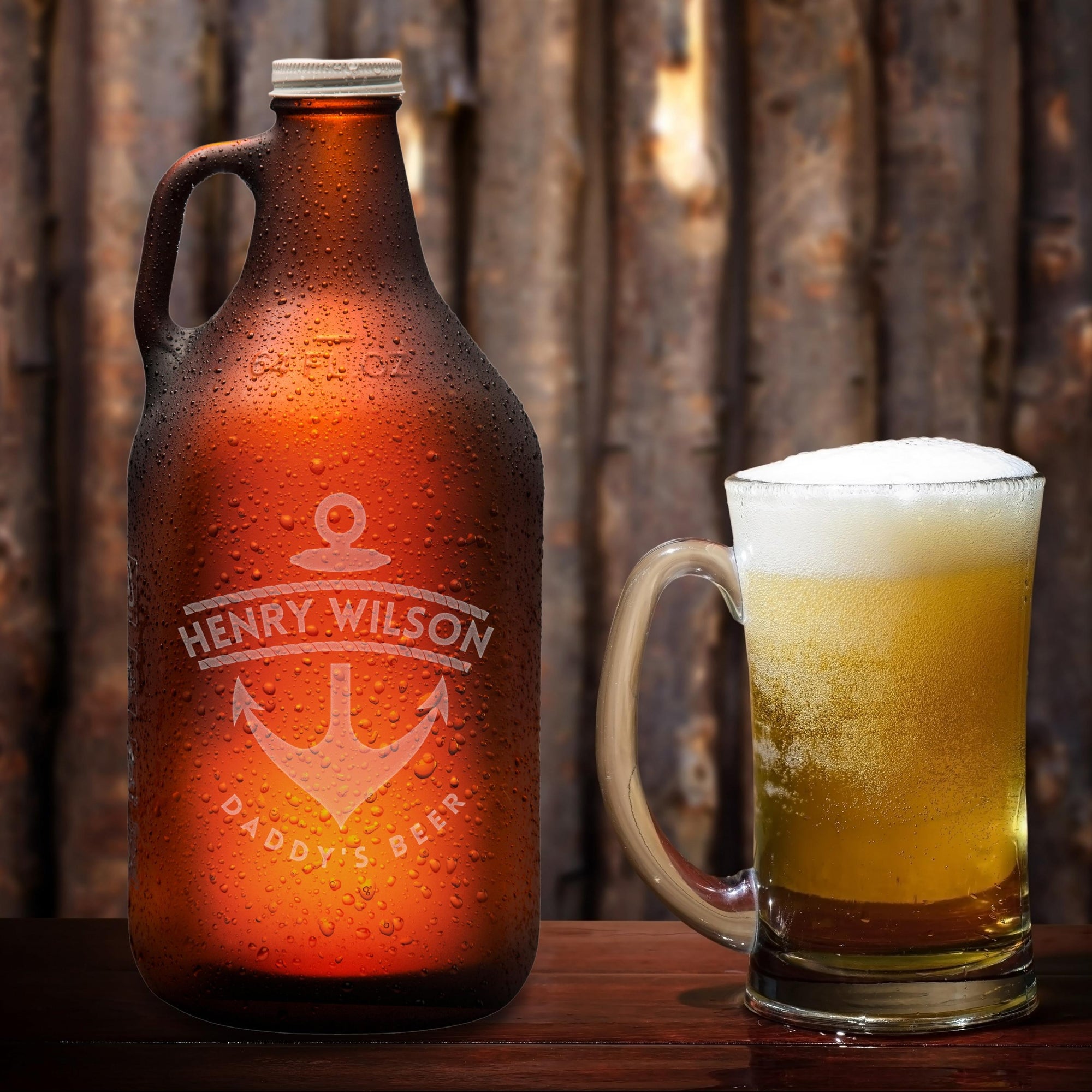 Personalised 1.9L Amber Glass Craft Beer Growler, Engraved Brewery Takeaway Tankard Bottle, Etched Custom Logo Corporate/ Father/ Housewarming Gift, Wedding/ Groomsmen Favour