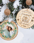 Personalised Wood Slice Family Photo Tree Ornament, Custom Name First Christmas, Married Couple, Engagement, New Home Bauble Gift Tag Decor