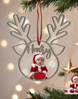 Personalised 3D Double Layer Wood Acrylic Baby Photo Reindeer Ornament, Custom Kid Name First Christmas, Couple, New Home Bauble Gift Tag