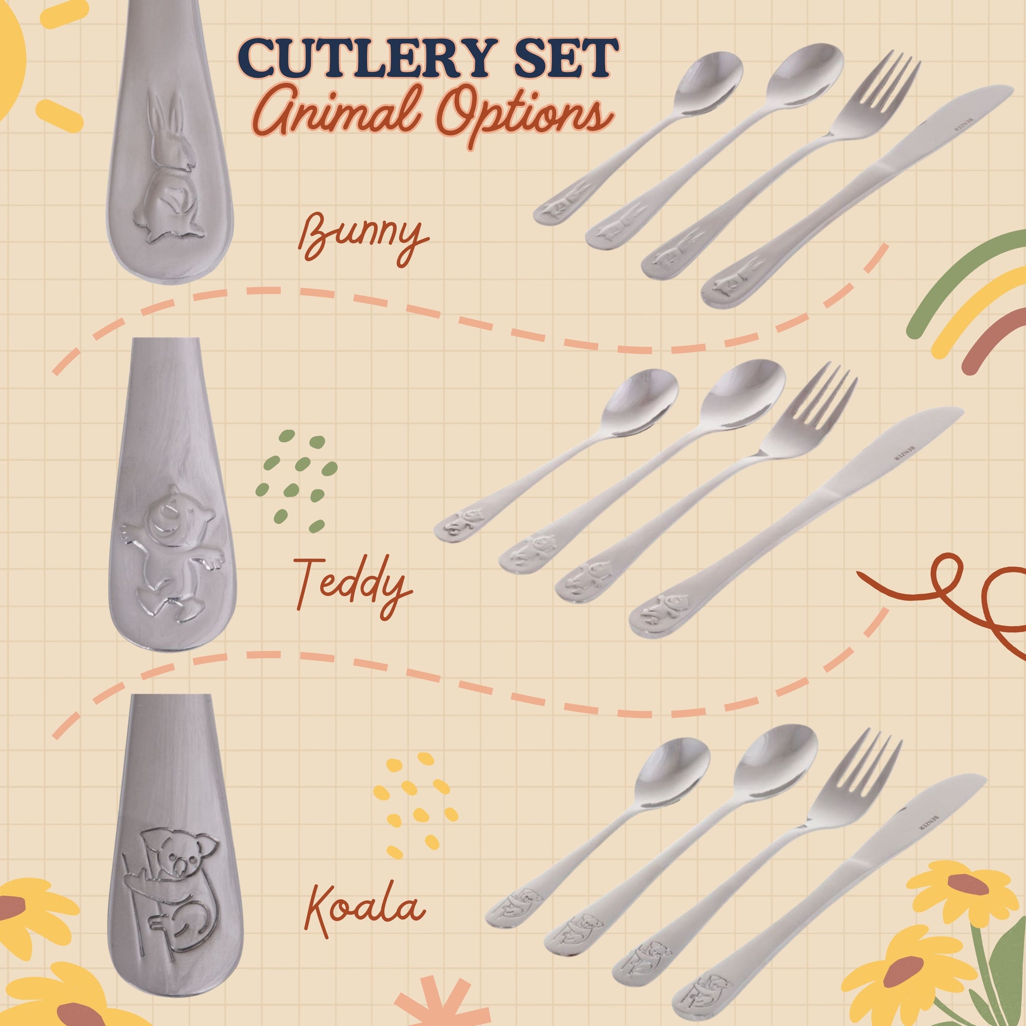 Custom Engraved Kid's Cutlery 4 Piece & Wooden Gifted Box Set