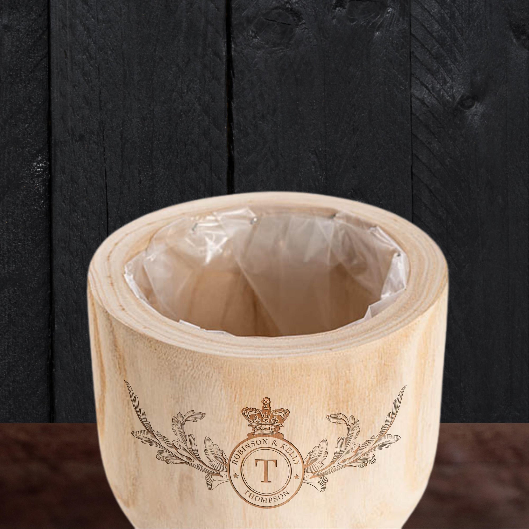 Personalised Small Wooden Cylinder Planter, Engraved Flower Pot, Customised Logo Timber Vase, Memorial, Wedding, Birthday, Anniversary, Housewarming, Mother's Day, Teacher, Nan, Garden Lover's Gift,