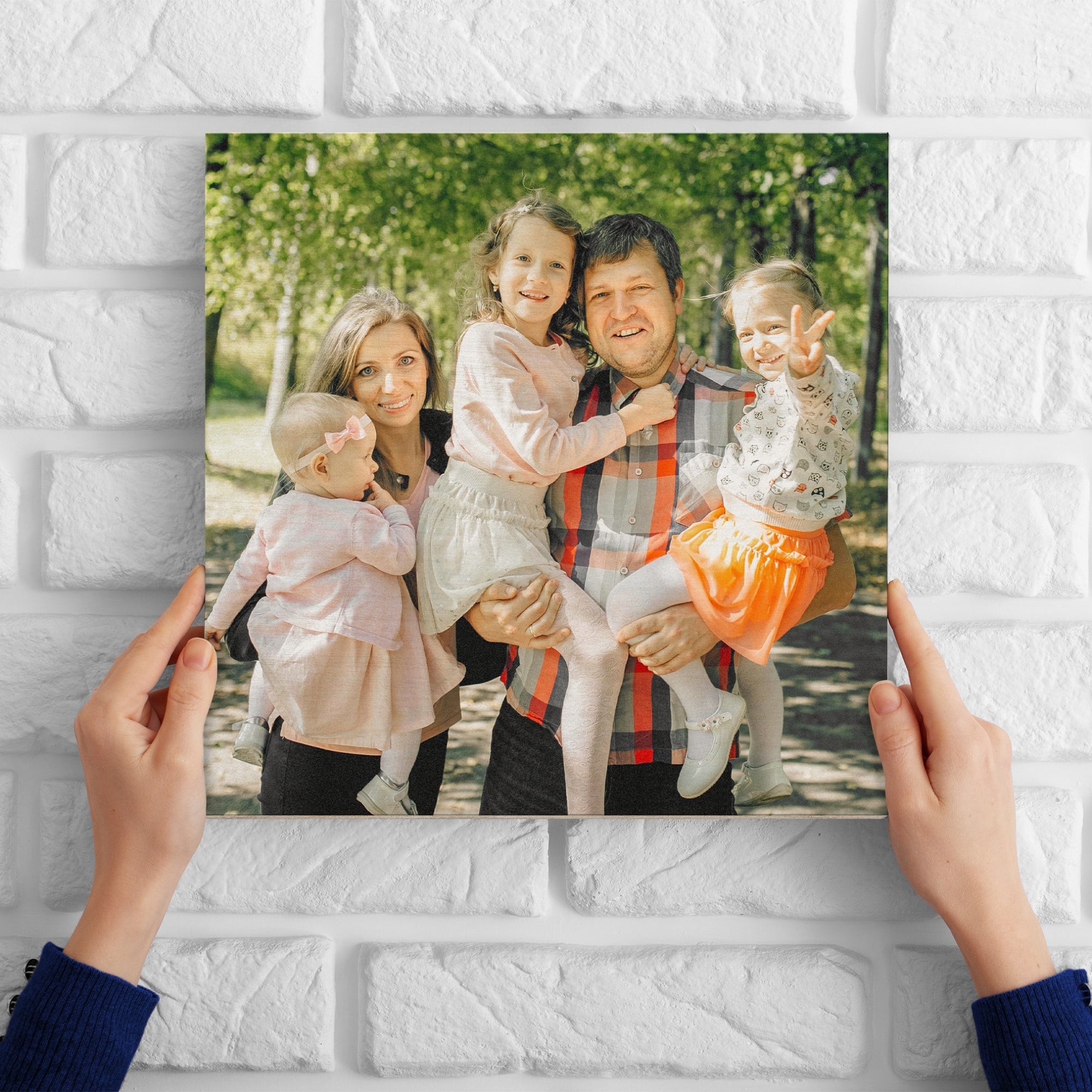 Personalised Wooden Photo Block Square, Custom UV Print Freestanding Table Display Memory Blocks, Image Gallery Wall Decor Housewarming Gift