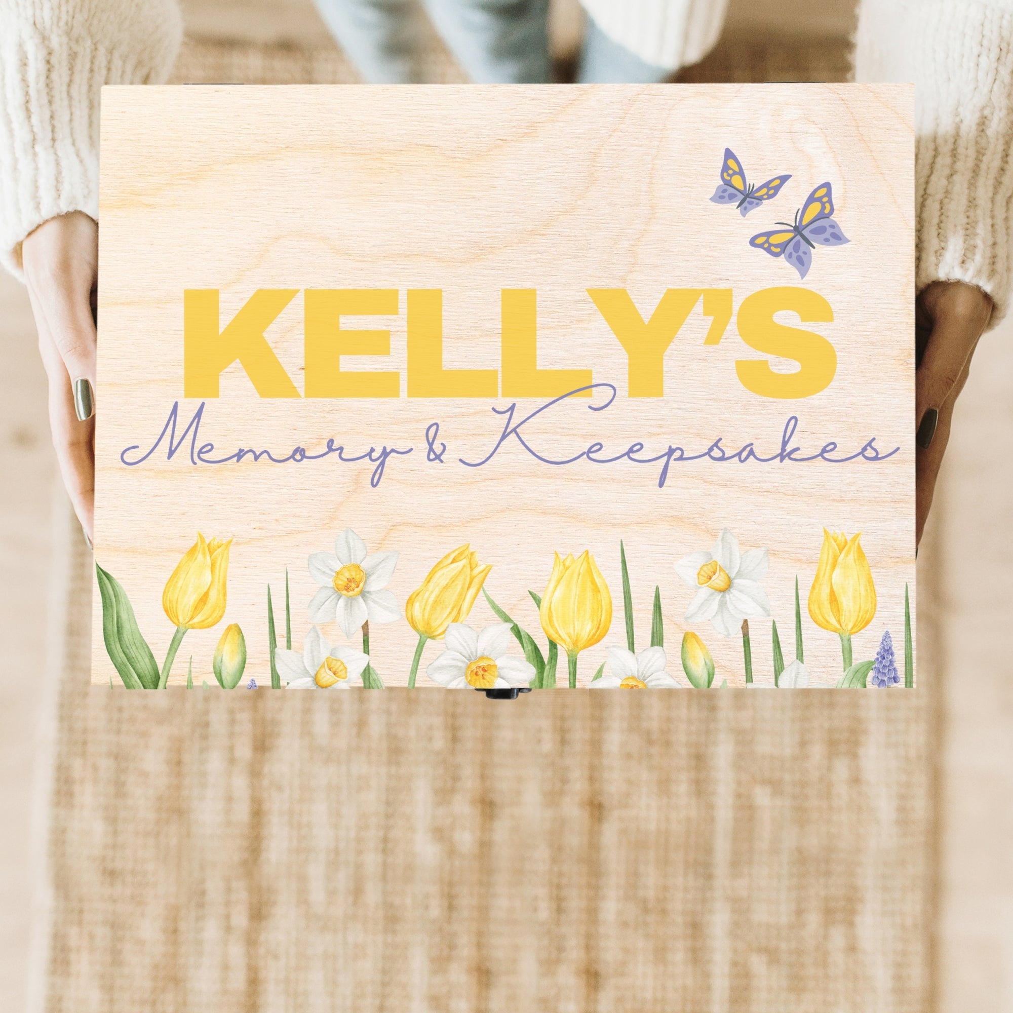 Personalised Printed Floral Wooden Keepsake Box, Custom UV Printed Memory Wedding Treasure Storage, Anniversary, Mother's Day, Birthday Gift
