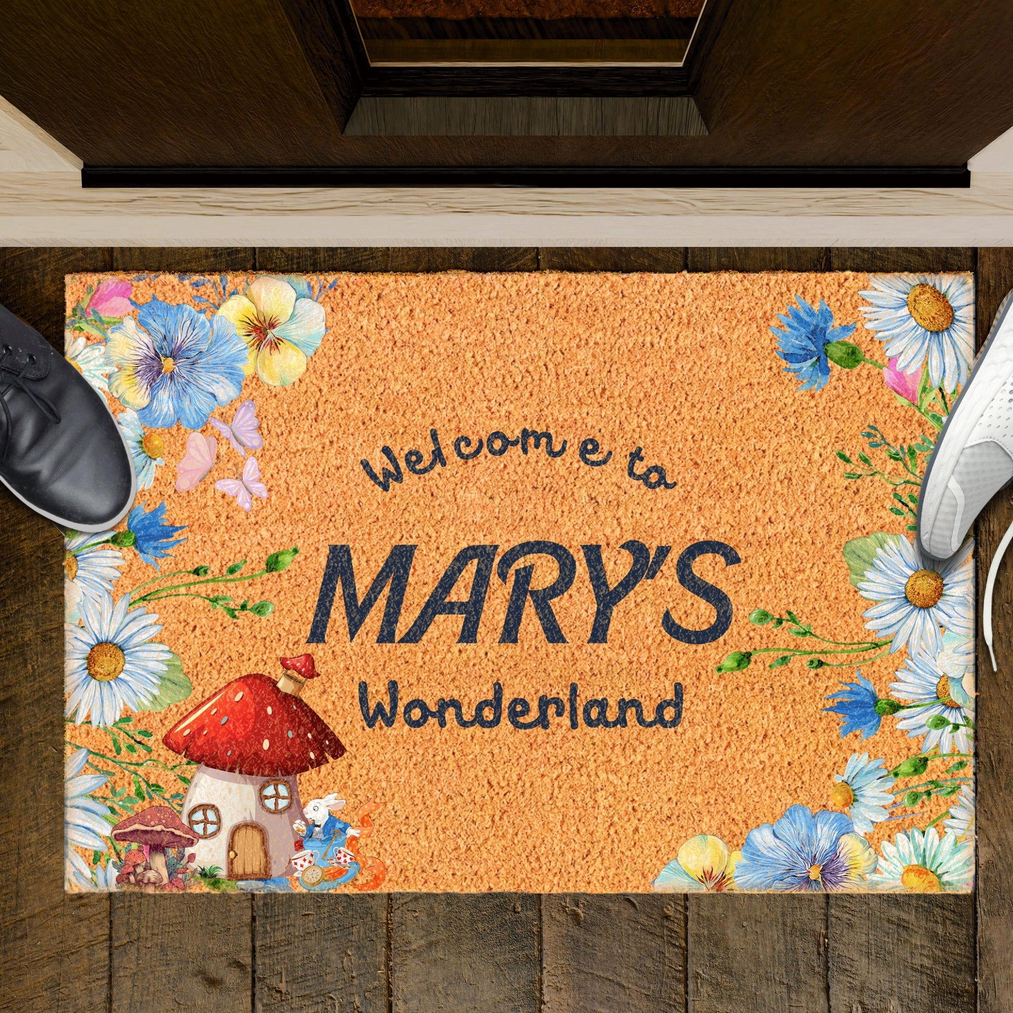 Personalised Floral Garden Coir Doormat, Customised Color Logo Printed Property Estate Entry Welcome Outdoor Indoor Mat, Housewarming Gift