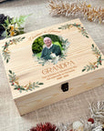 Personalised Wooden Remembering Photo Christmas Eve Box, Custom Print Keepsake Treasure Storage, First Xmas as Mr Mrs New Home Memorial Gift
