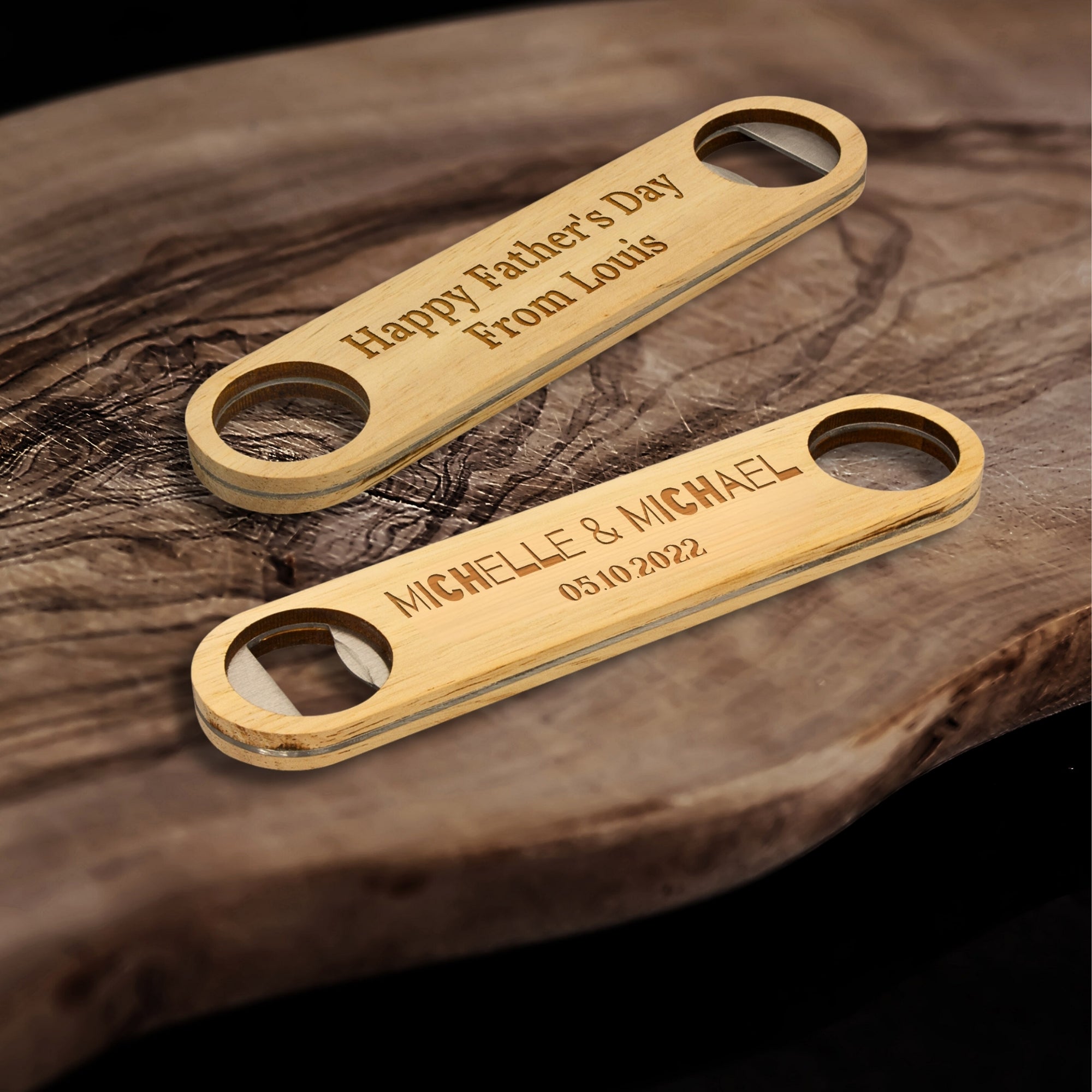 Personalised Wooden Bar Blade Beer Bottle Opener, Custom Engraved Logo Corporate Gift, Wedding Favour, Groomsmen, Father's Day, Teacher Gift