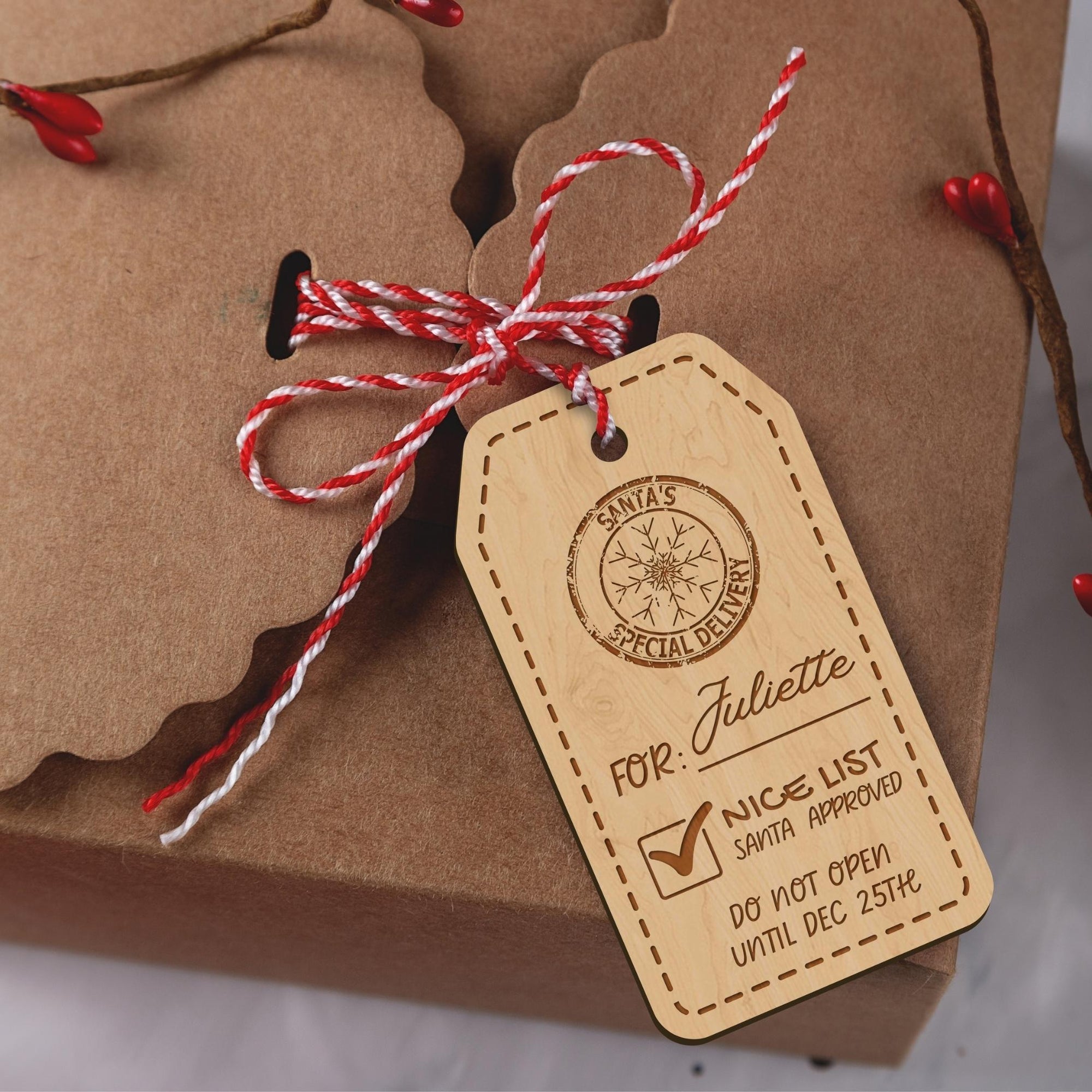 Custom Engraved Wooden/ Acrylic Christmas Gift Tags, Personalised Santa Special Delivery Present Swing Tag, North Pole Express Stocking Tag