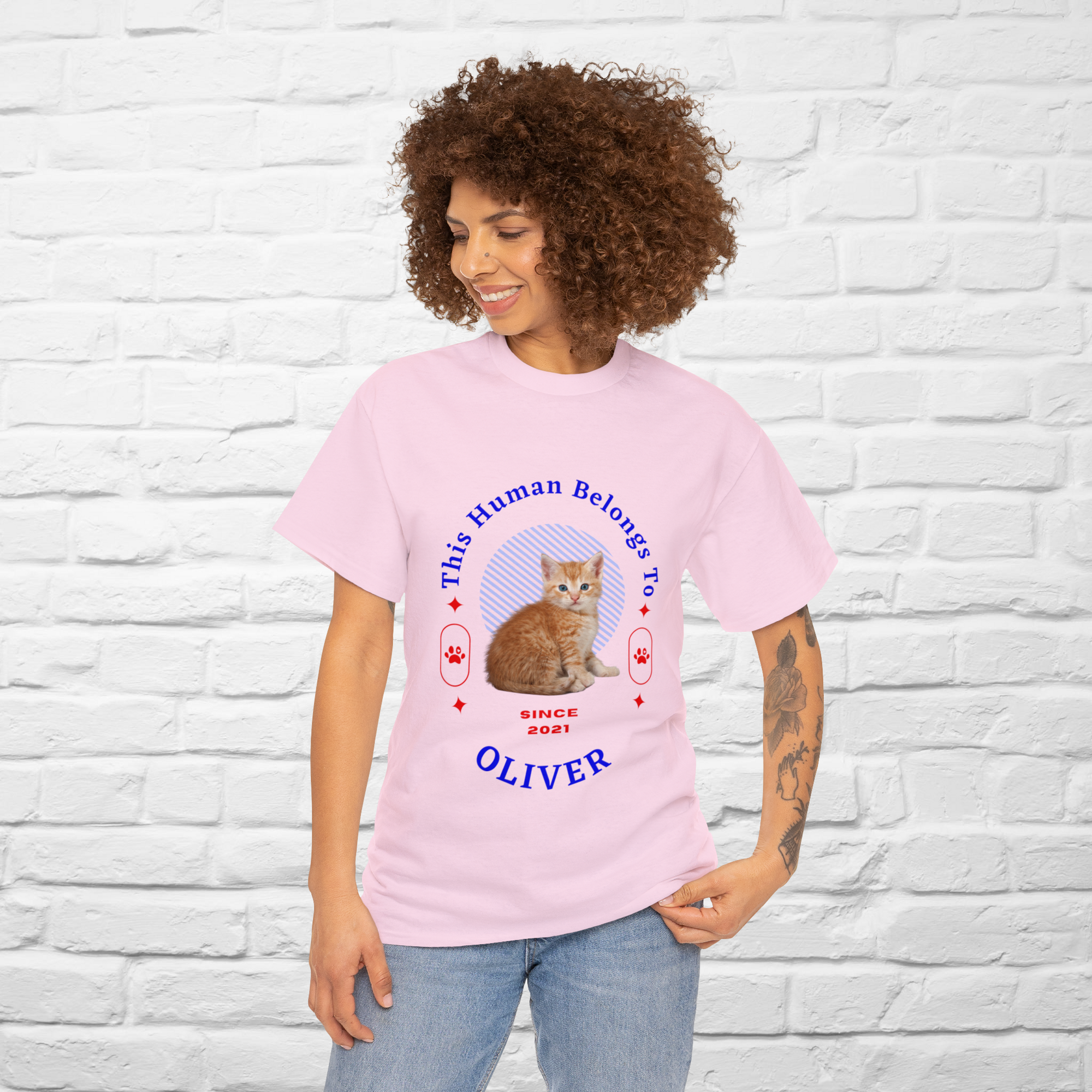 Customise Your Pet Photo Unisex T-shirt, Personalised Name This Human belongs To Dog Lover Shirt, Cat Image Custom T Shirt, Personalised Tee Shirts Birthday Gift