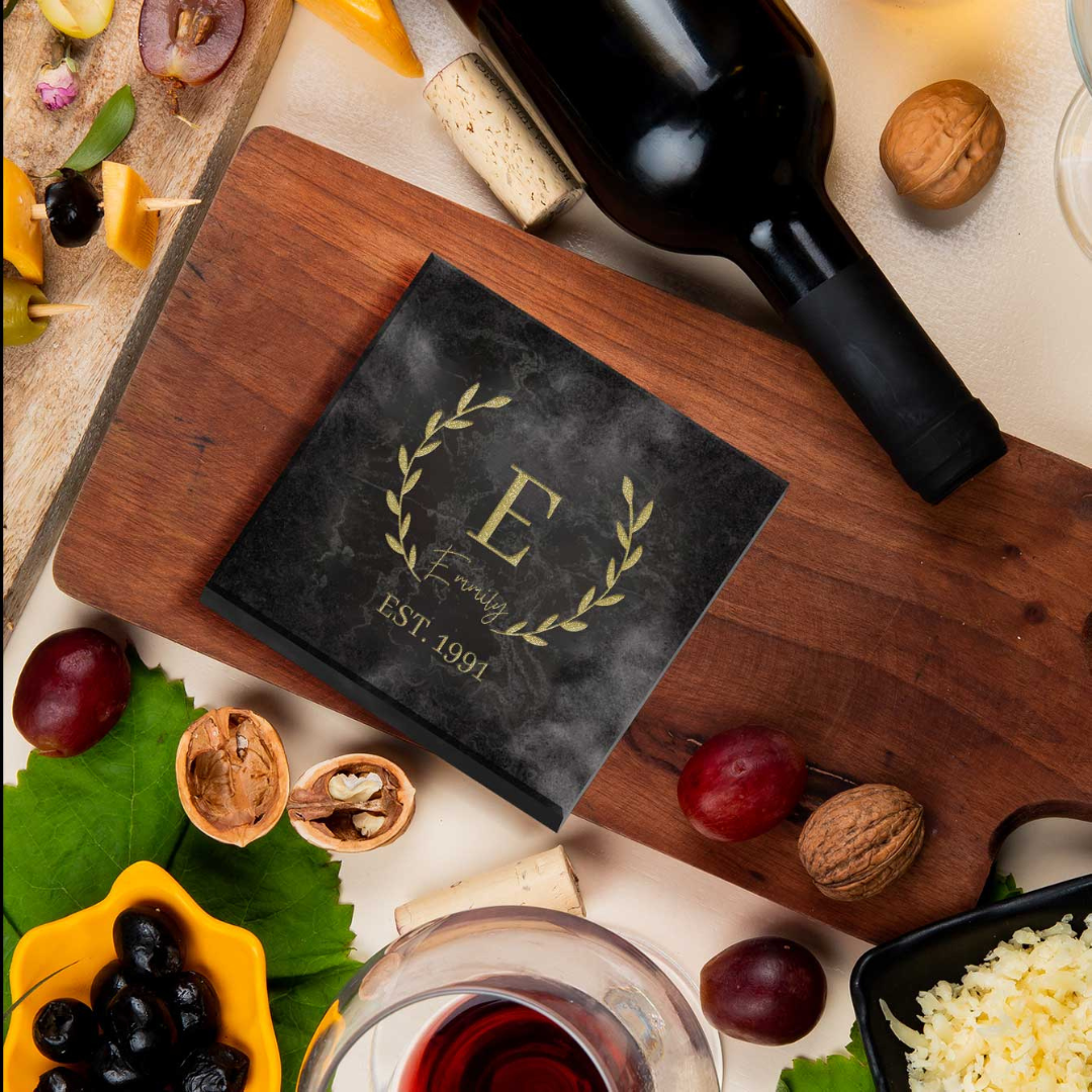 Engraved Metallic Paint Marble Coaster, Personalised Drink Mat, Wedding Favour/ Anniversary / Housewarming/ Birthday/Teacher/ Corporate Gift